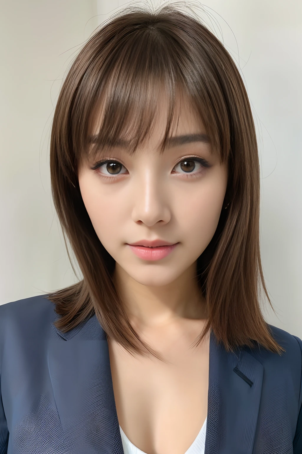 bule, full body Esbian, bustup, Facing the front, look at a camera, photo of a Young girl, model shoot tyle, brown haired, shorth hair, (Look at viewers:1.2), (Detailed pupils:1.3), (natural soft light), (魅惑的), film grains, bokeh dof, beautiful countenance, super-detaild skin, Perfect glowing eyes, skin pore, Soft hair, Stitching of the fabric, Fabric texture
