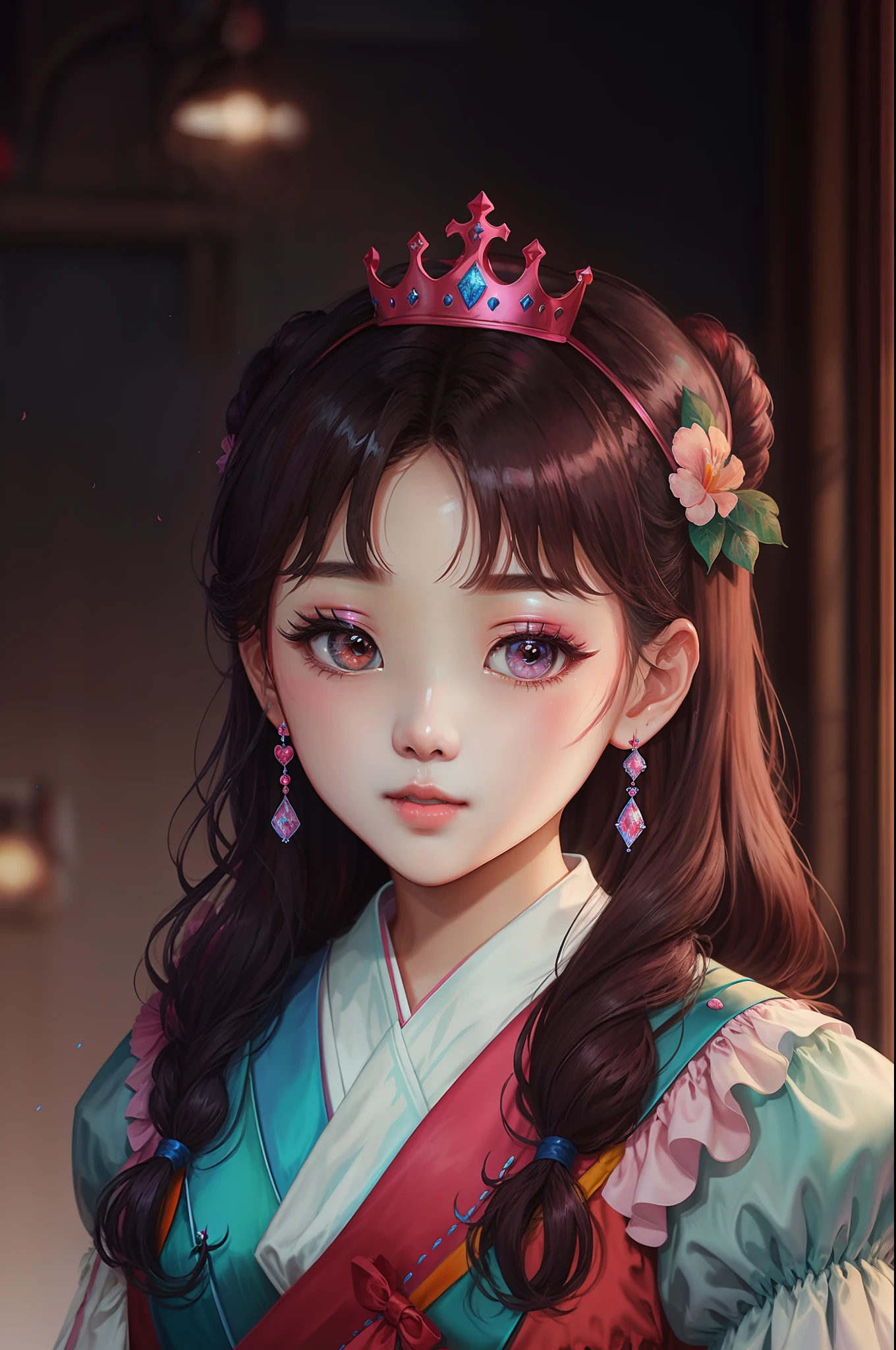 A brown haired baby with round black eyes, crowned head, brush in hand, house scene in Asia, in Vietnam --auto --s2