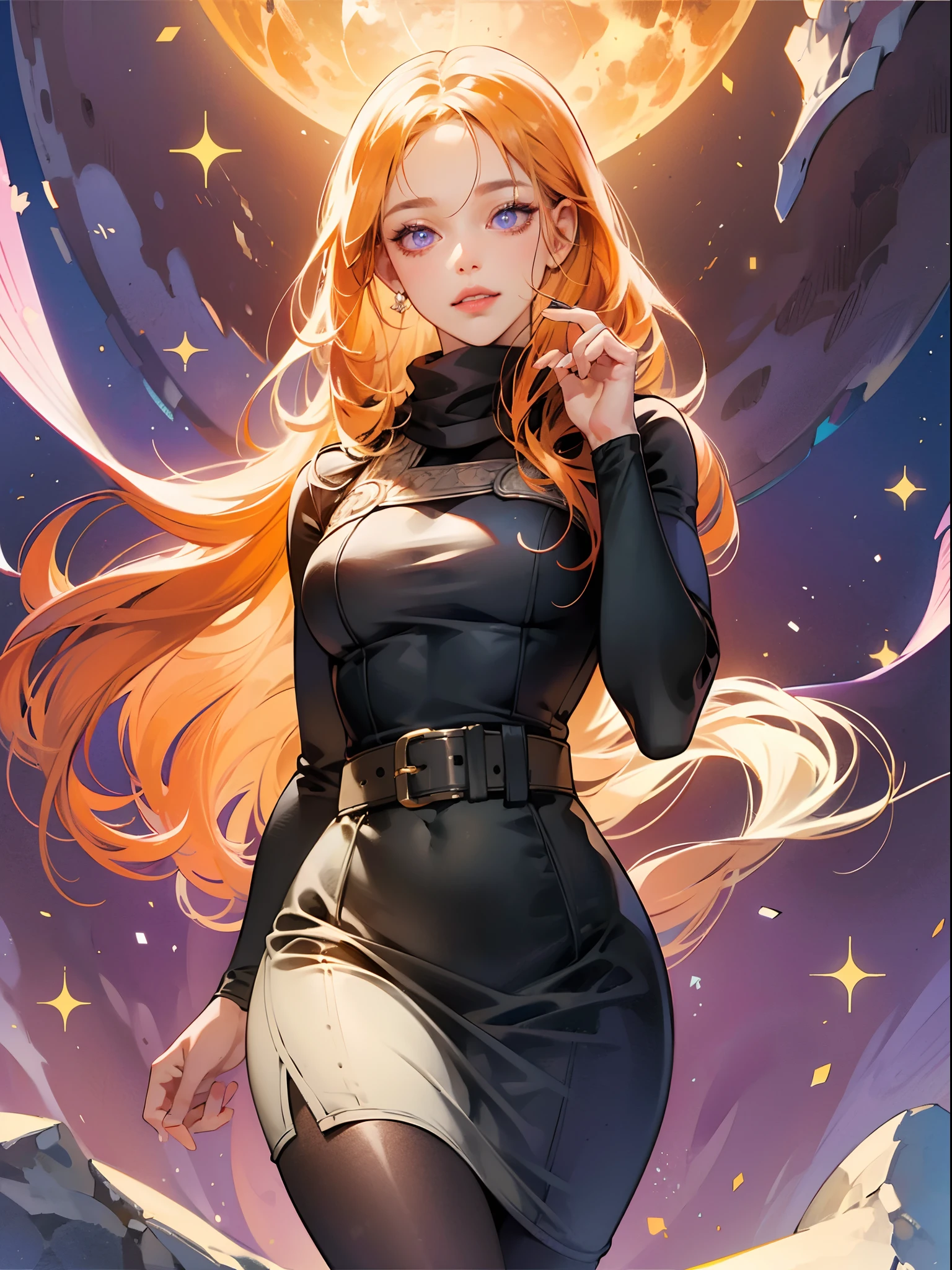 (masterpiece ,best quality,insanely detailed),insanely detailed,caustics,vibrant colors ,sharp focus,1 absolutely beautiful pale woman,orange long hair,purple eyes,light smile,(wear a scarf),close range,autumn park,white knit sweater,Nordic pattern,black leather pencil skirt,detailed and beautiful eyes,sparkle eyes,glossy lips, beautiful and detailed skin,hyper realistic, perfect anatomy ,perfect 5 fingers,attractive,amazing, super fine illustration
