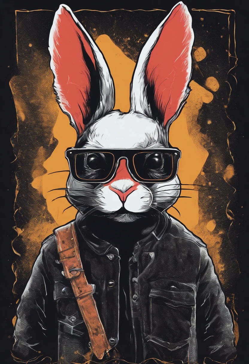 cyberpunk rabbit samurai graphic art, blood splattered, detailed, realistic, 8k uhd, high quality