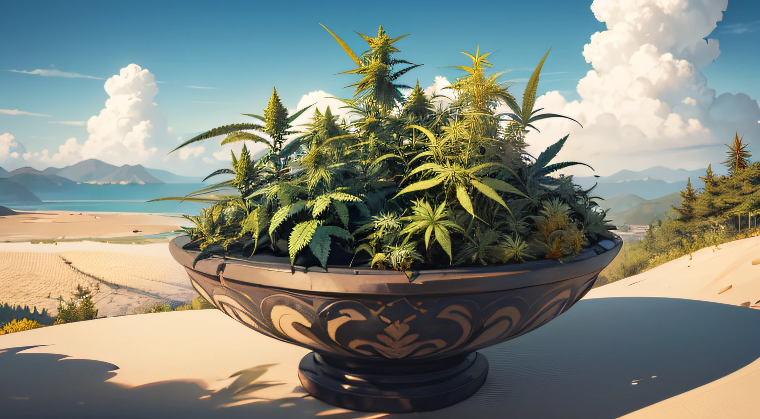 <lora:CannabisPunk_v1:1> CannabisPunk palm tree, detailed, intricate