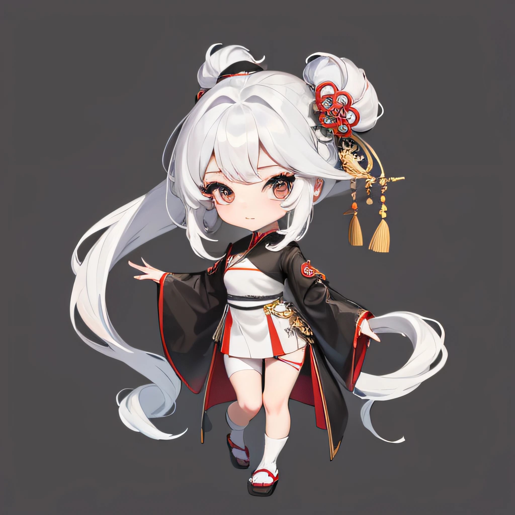 tmasterpiece、Need、(1 girl:1.1)、(chibi:1.6),standing on your feet,Side Body,(Ancient Chinese clothes:1.2),cabelos preto e longos,Black eyes,white backgrounid,simplebackground