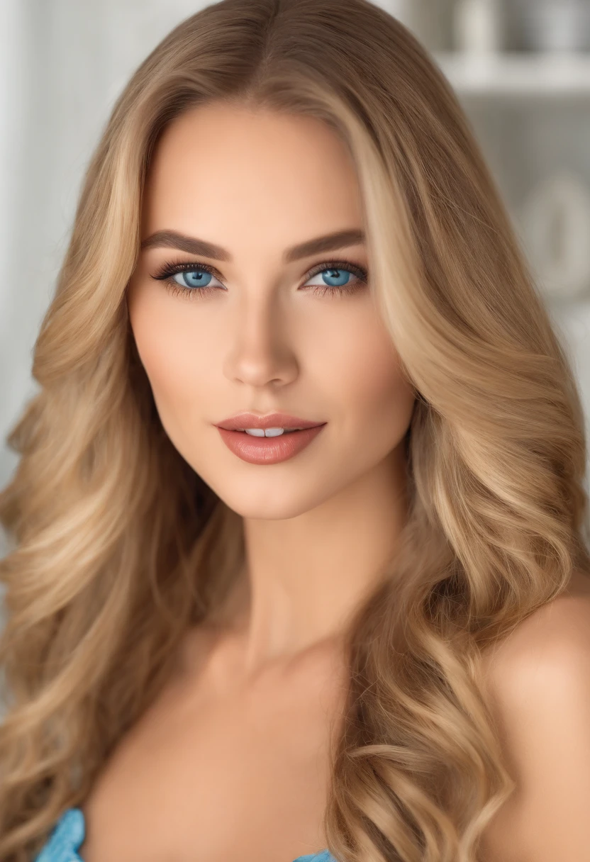 beautiful 21-year-old girl, long blonde hair, blue eyes, full attractive lips, sexy face, attractive face, strikingly beautiful face, symmetrical face, photorealistic, sexy body, full body, elegant body-hugging tight dress, hotel room, very high quality, high detail, close-up portrait, 8k uhd, canon eos r