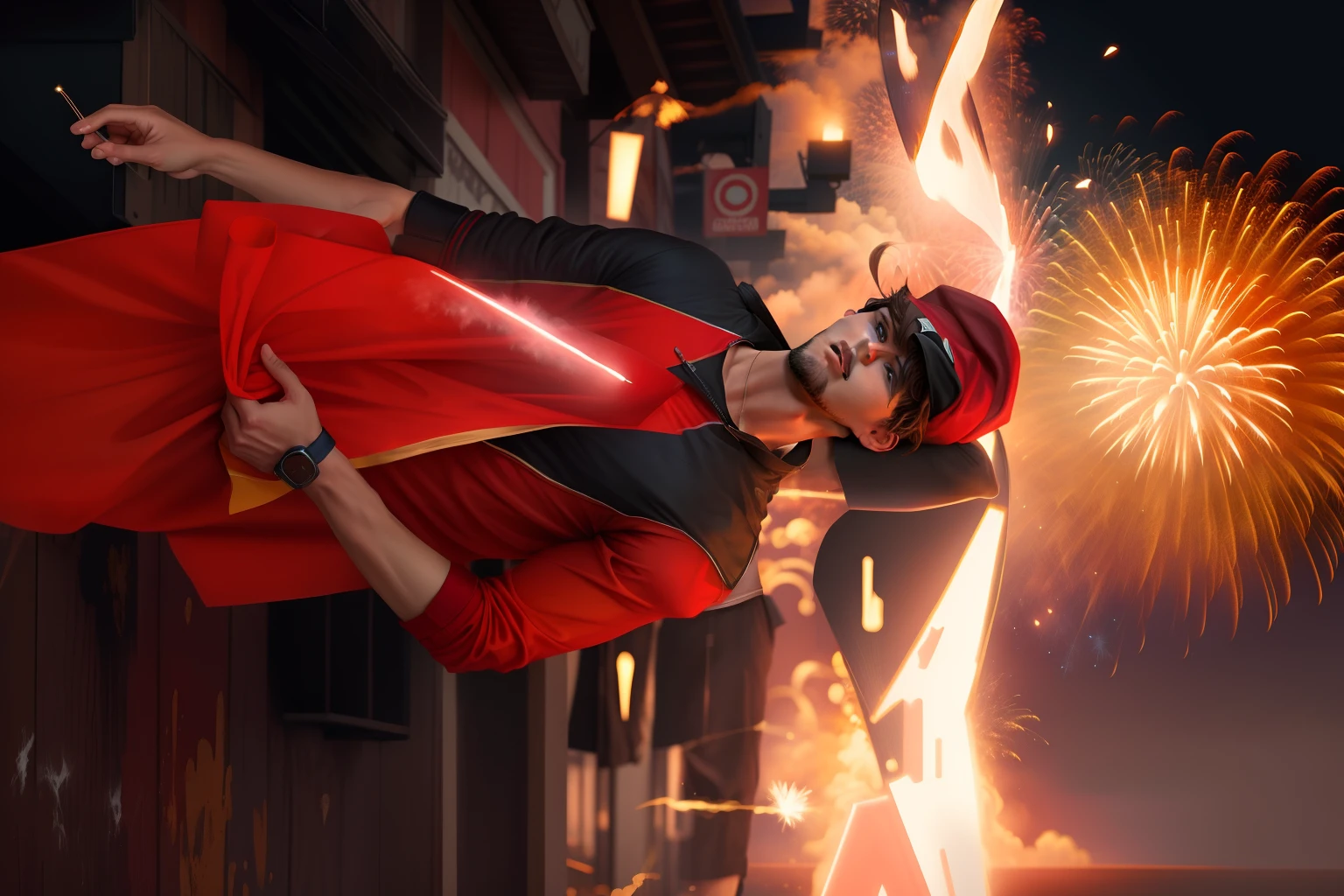 Change Background with firework, handsome boy, cool pose, 8K, {best quality}, {{masterpiece}}, {highres}