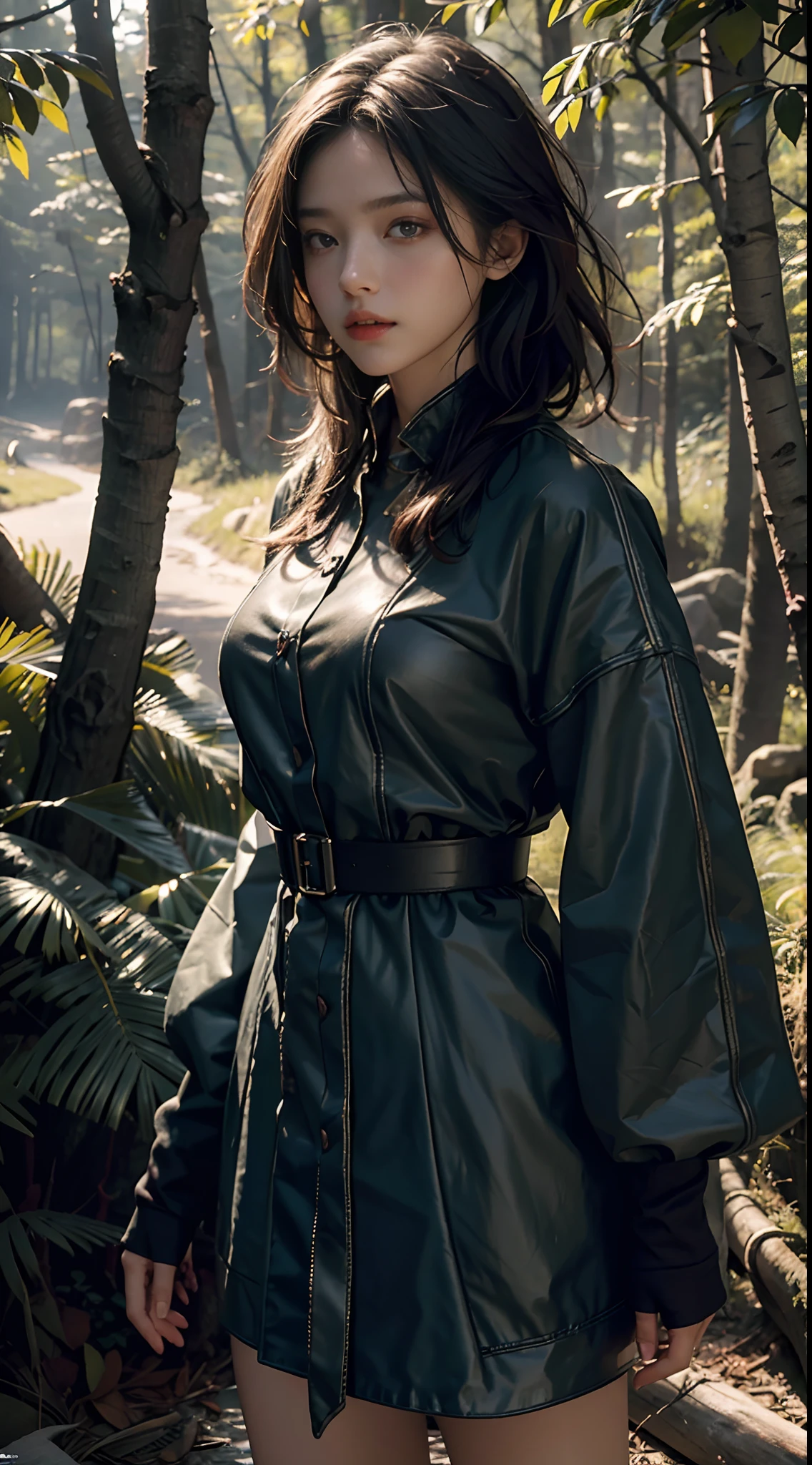 Best Quality, Masterpiece, Ultra High Resolution, (Photorealistic: 1.4), Original Photo, 1Girl, Dress, Cinematic Lighting, (Wilderness Escape: 1)