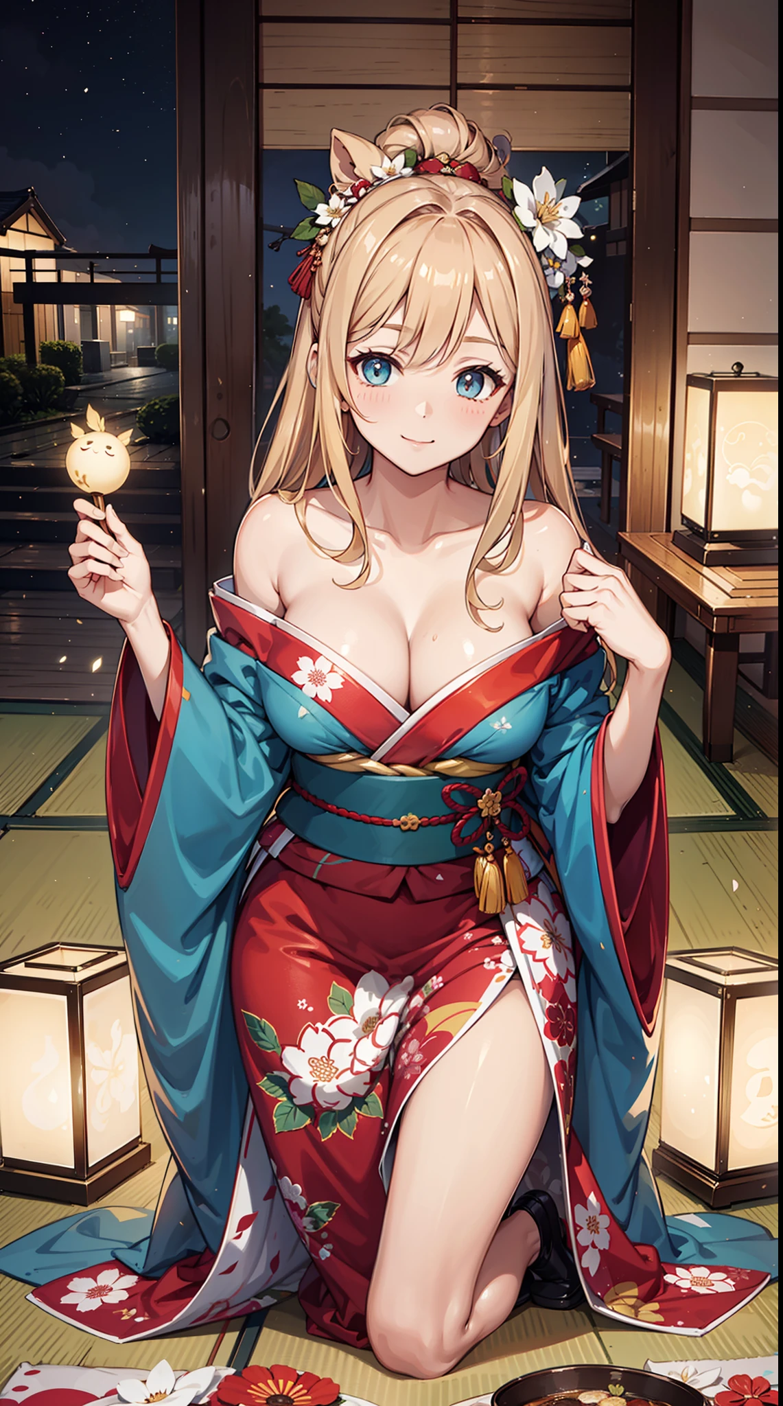 {{{{tmasterpiece}}}}, {{{ultra - detailed}}}, {{{High- sharpness}}}, {{Good anatomy}}, (((best qualtiy))), ((Very fine and beautiful)), {{Very detailed and refined}}, {8k CG wallpaper}, {{illustratio}}, (flower pattern:1.1),There are many kinds of patterns that appear on clothes,(color difference:1.2),teens girl, (1girll:1), having fun,Enchanted,独奏, Oiran, (japanses clothes:1.2), big curve,the night,Movie lighting