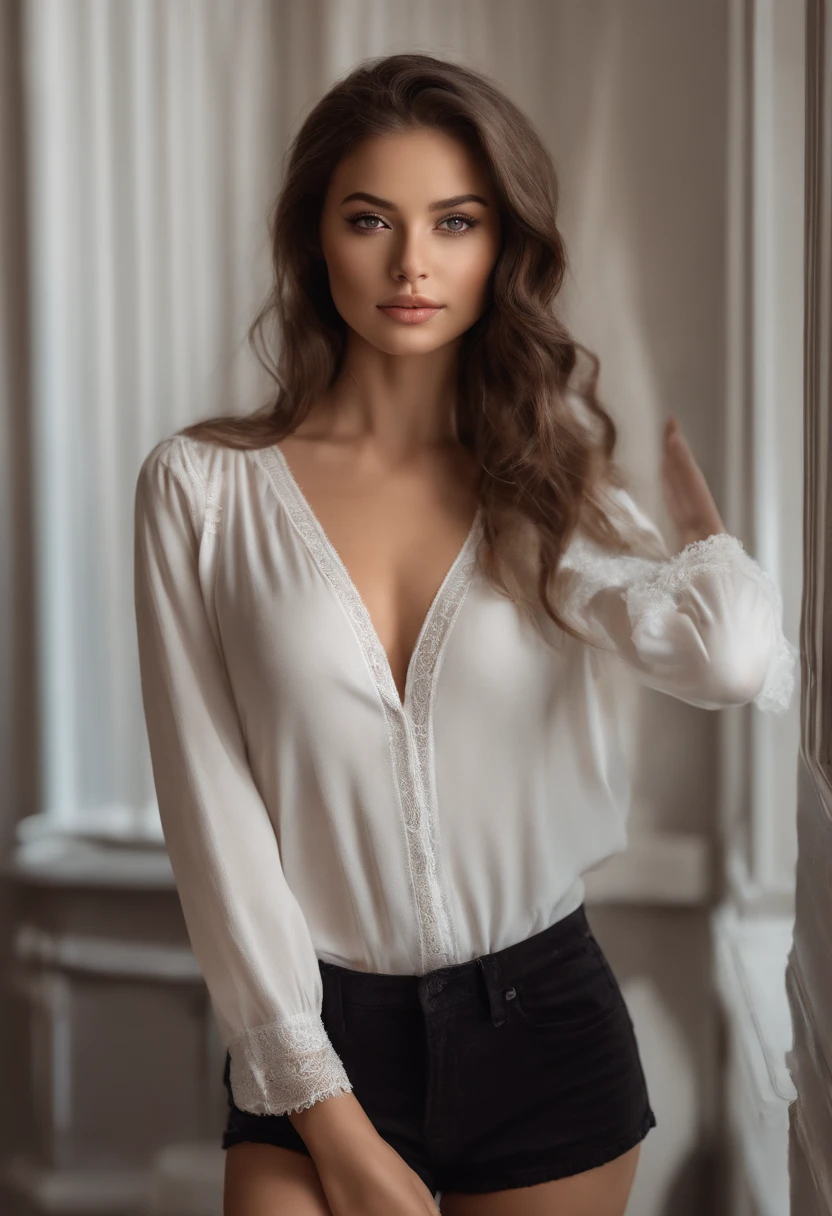 arafed woman fully , sexy girl with brown eyes, ultra realistic, meticulously detailed, portrait sophie mudd, brown hair and large eyes, selfie of a young woman, bedroom eyes, violet myers, without makeup, natural makeup, looking directly at the camera, face with artgram, subtle makeup, stunning full body shot standing, in club, medium to large size bust