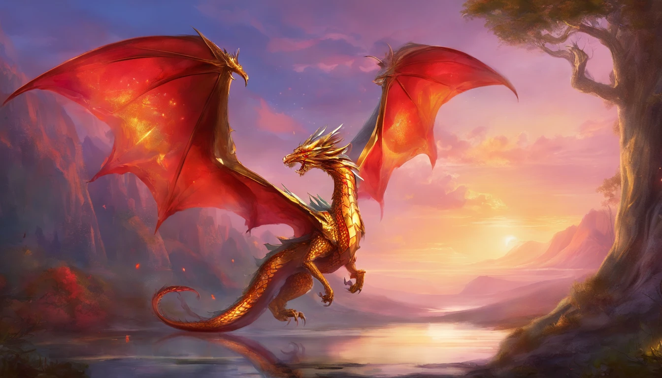 A metallic wyvern, gold wyrm, metallic dragon, Red gemstone spikes, jeweled wings