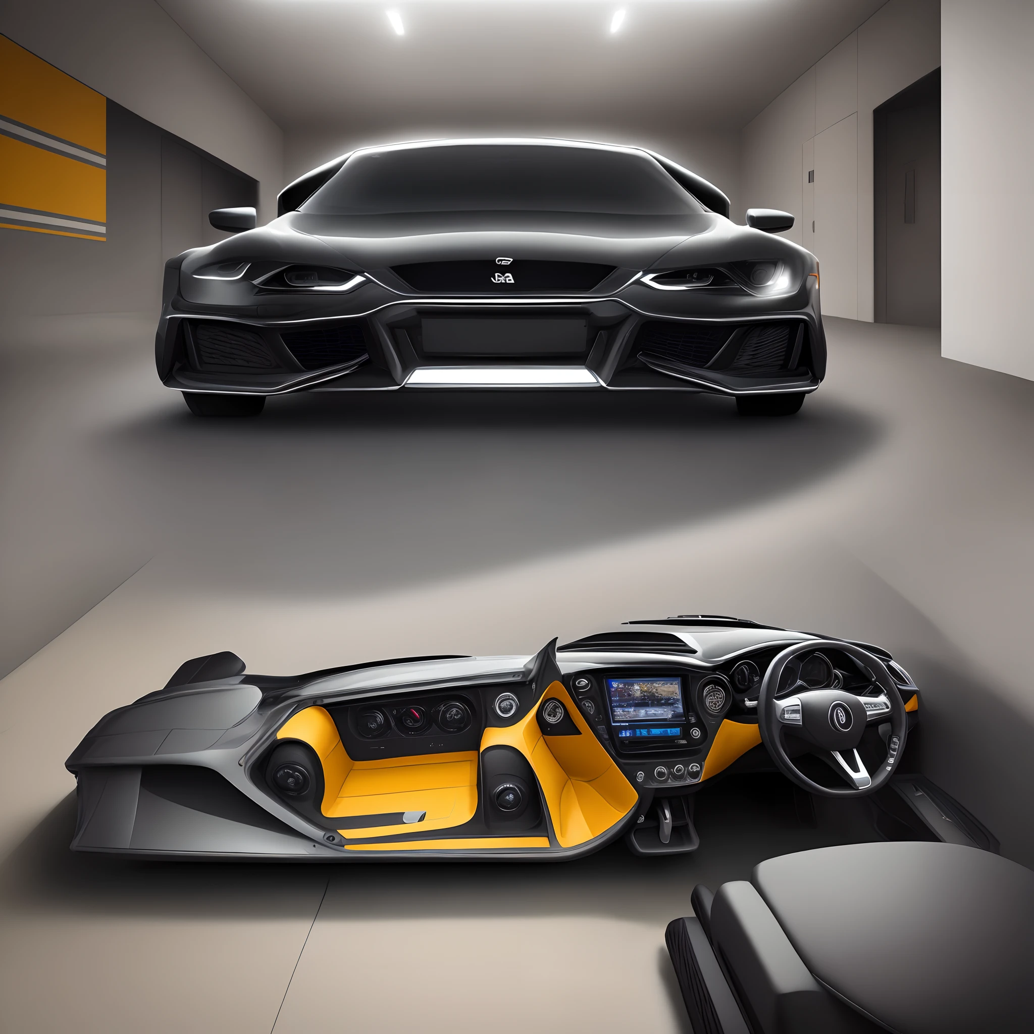 Painel de carro moderno, nas cores preto e creme, ar condicionado digital, estilo carro italiano.