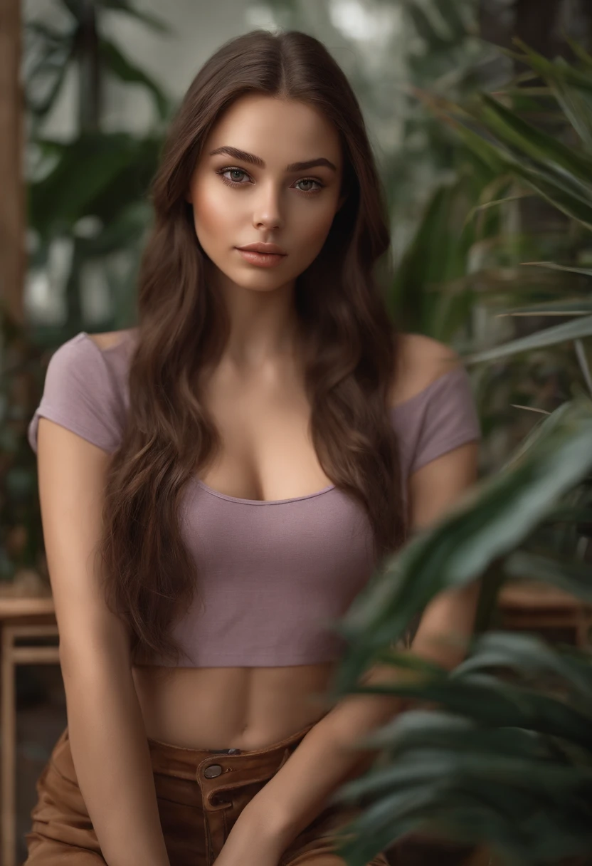 arafed woman fully , sexy girl with brown eyes, realistic, meticulously detailed, portrait sophie mudd, brown hair and large eyes, selfie of a young woman, bedroom eyes, violet myers, without makeup, natural makeup, looking directly at the camera, face with artgram, subtle makeup, stunning full body shot standing, in mall, medium to large size bust