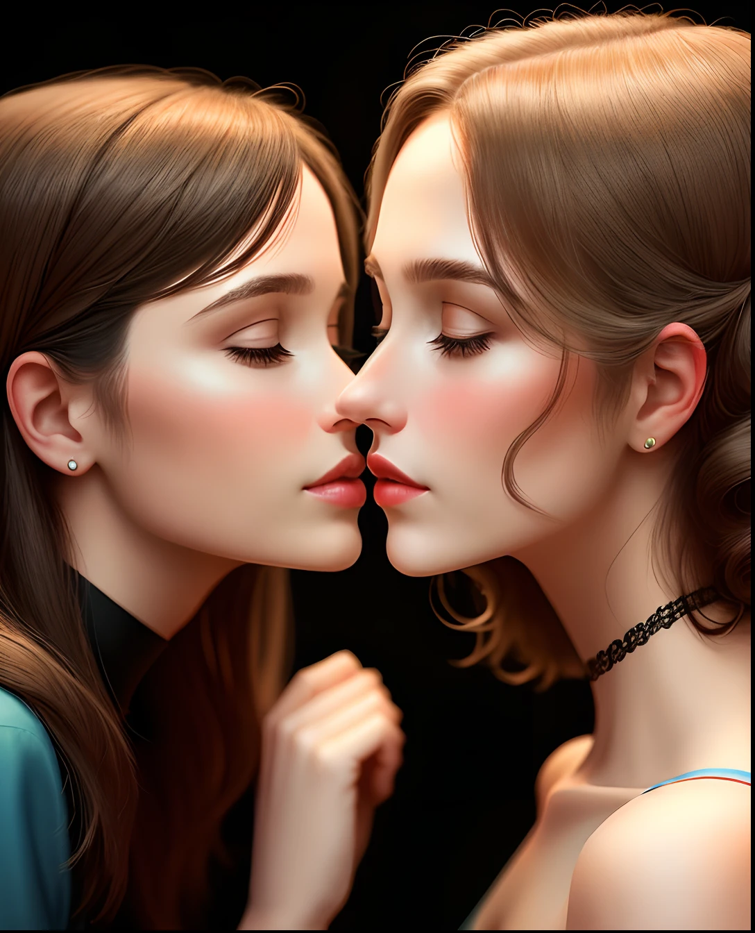 The woman kisses the other herself