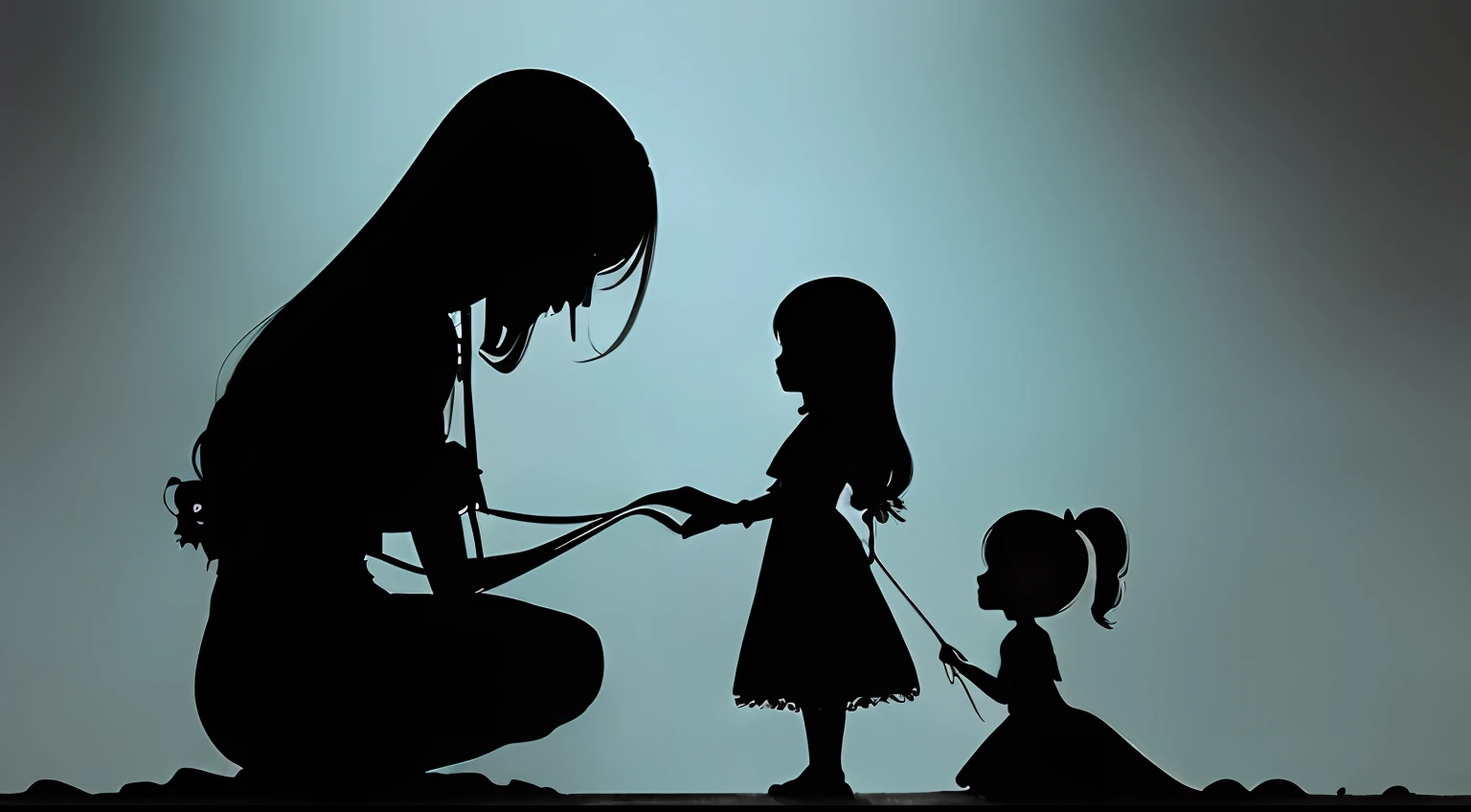 (a very delicate and beautiful)、girl with、、(Maniacal)、The human、Gamine、Disgusting、canny、terrifying、独奏、(silhuette)、(、dark backgrounds、Black figure、(silhuette)、skinny body、The long-haired、Hollow parts、Black、