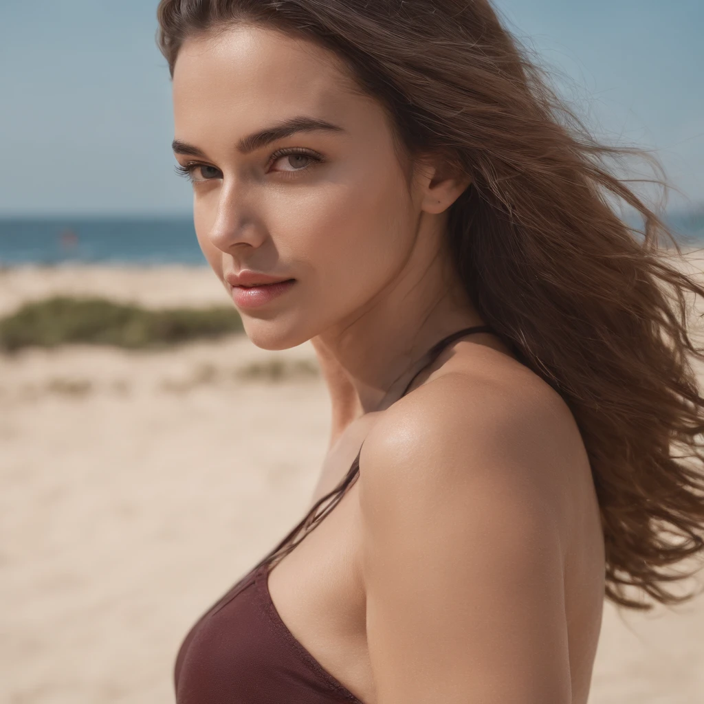 Hermosa mujer morena, 25-years old. (Plan general), (En la playa con bikini), (Andante), pelo corto, Piel detallada y con lunares, abdomen, realistic photograph, Cinematographer, (Cintura perfecta), obra-prima, realista, realismo, rendering, alto contraste, Digital Art Realistic Photography Trend on Artstation 8k HD Realistic Detailed High Definition, detallado, textura de la piel, hiper detallado, Textura de piel realista, (fondo, en playa paradisiaca, Acapulco), mejor calidad, ultra-high-resolution, (Fotografíarrealista: 1.4),, high resolusion, detallado, Raw Photography, afilado, by lee jeffries nikon d850 film stock photography 4 kodak portra 400 camera f1.6 lenses Rich colors Hyper-realistic texture Unrealengine dramatic lighting trend on ArtStation Cinestill 800,