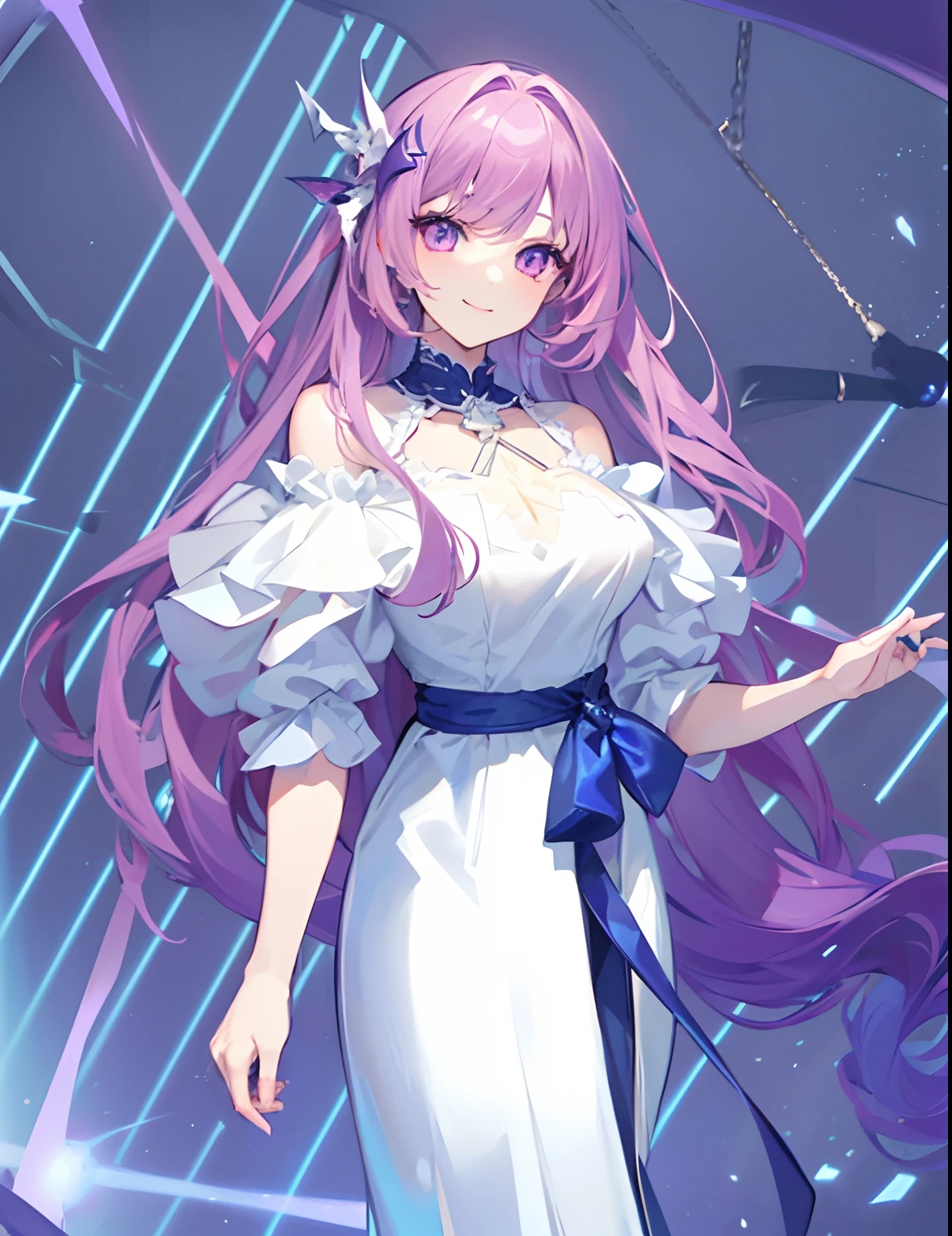 (（（tmasterpiece：1.4，best qualtiy））+，（hyper-detailing）+，（Ultra-detailed eyes）+，（Ultra-detailed hair)+，Pink-purple eyes，Girl with a smile