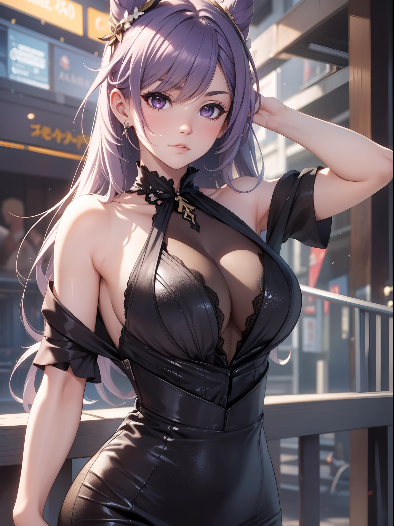 Beautiful sexy girl in black dress,