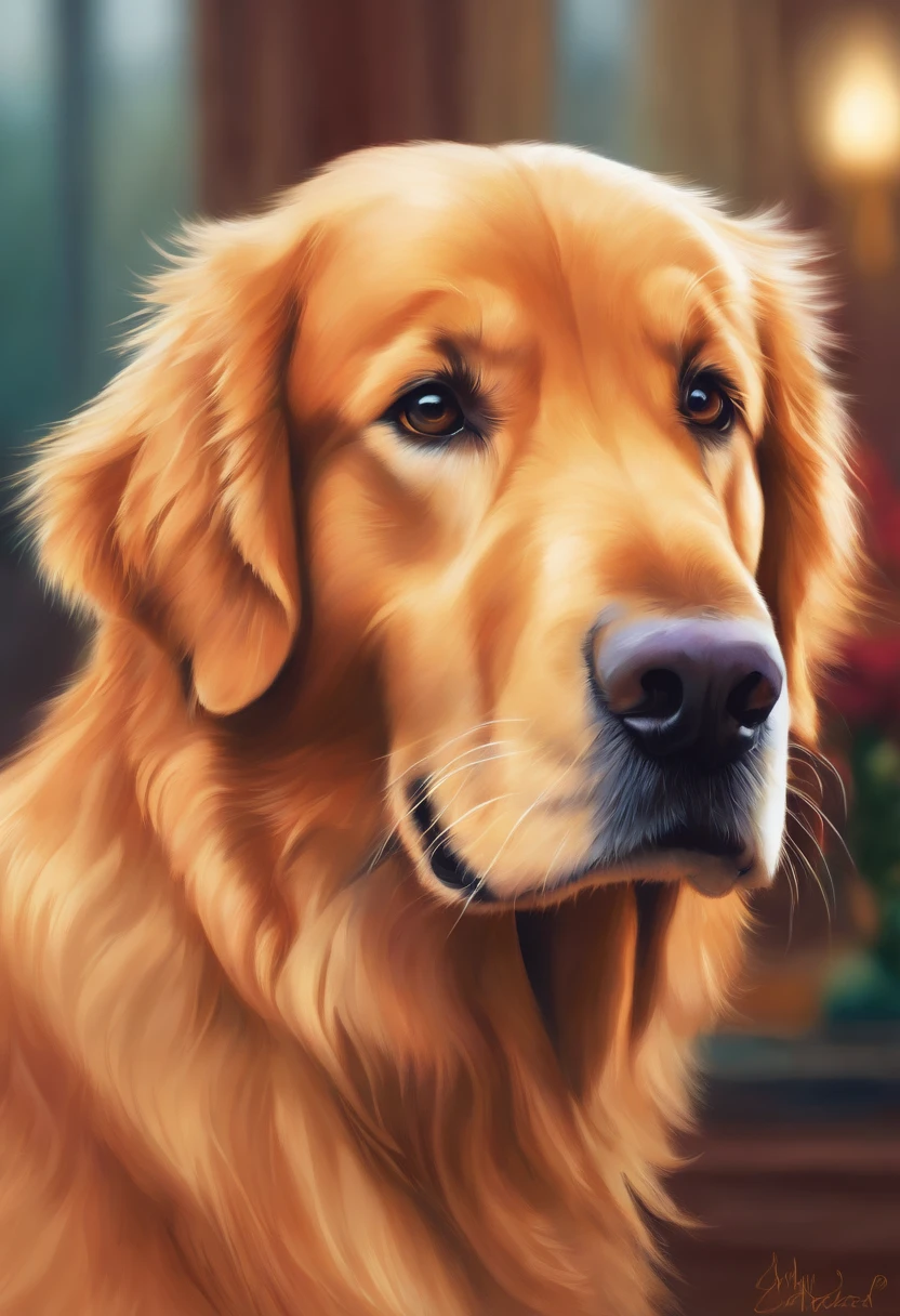 Make a brightly colored pixar drawing of a Golden Retriever dog
