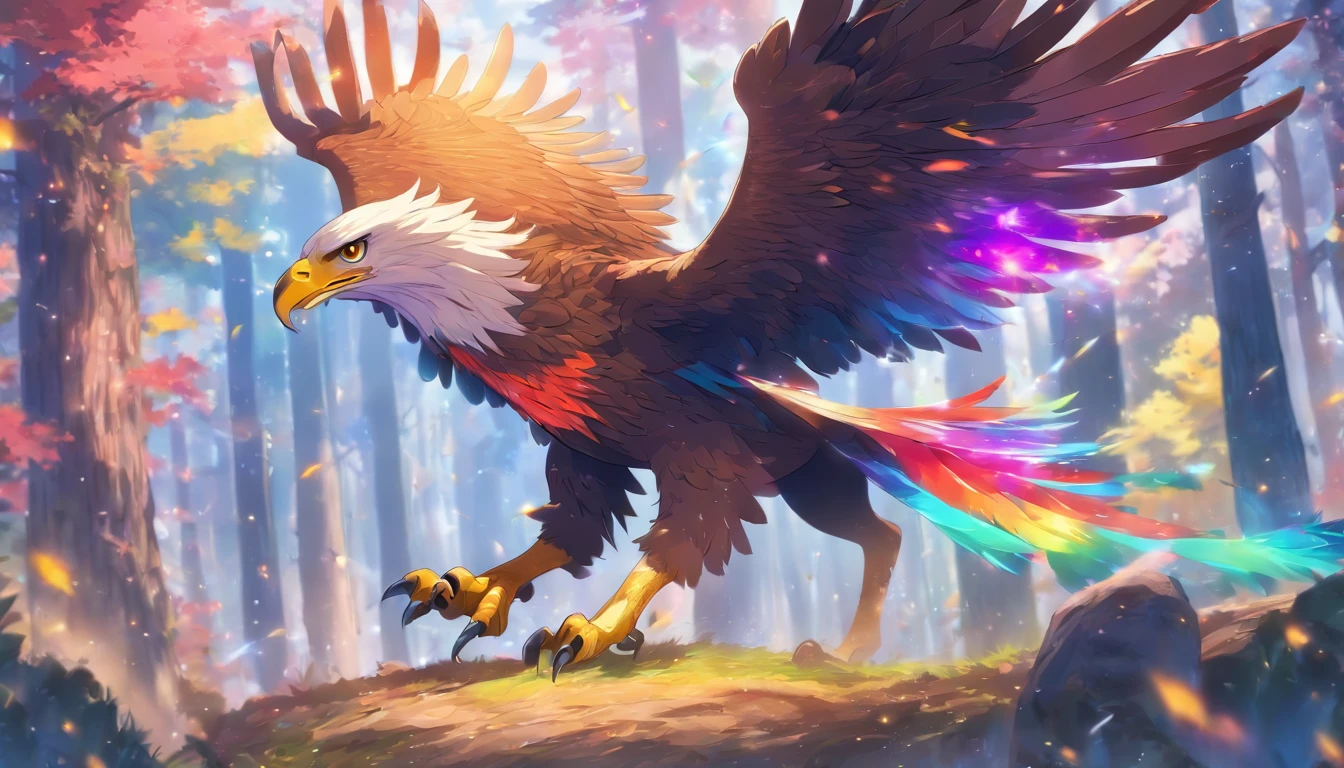 Peryton, Fantasy Monster, Rainbow Feathers, Deer Head Eagle Body, Eagle Talons, Dungeons and, Forest Background, High Detail