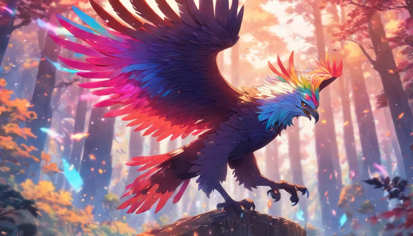 Peryton, Fantasy Monster, Rainbow Feathers, Deer Head Eagle Body, Eagle Talons, Dungeons and, Forest Background, High Detail