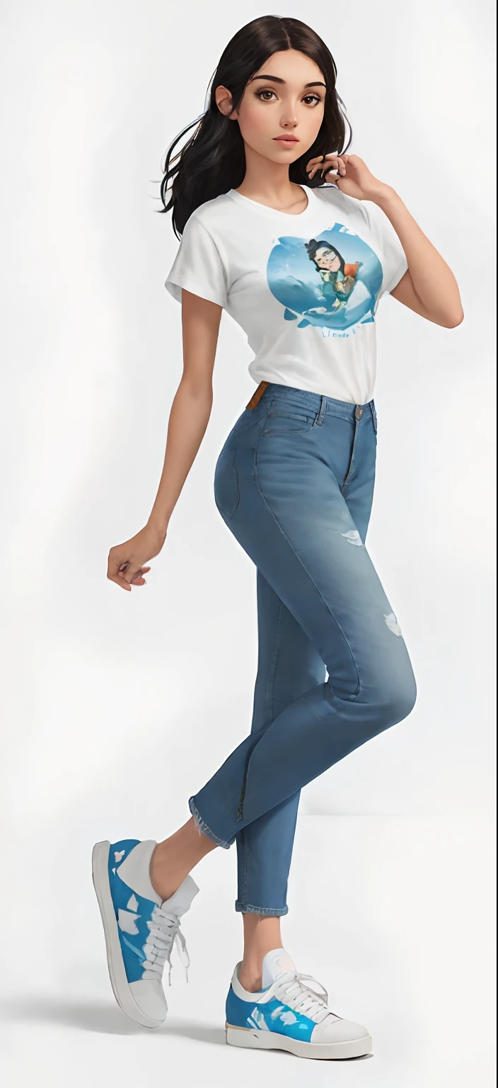Avatar de engenheira civil pixar Disney morena, 40 anos, capacete, Denim Jeans Pants, White Vert Sneakers, blusa branca