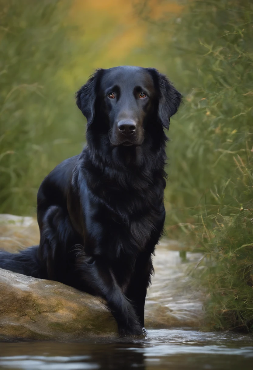 Make a Brightly Colored Pixar Drawing of a Flat Coat Retriever Dog