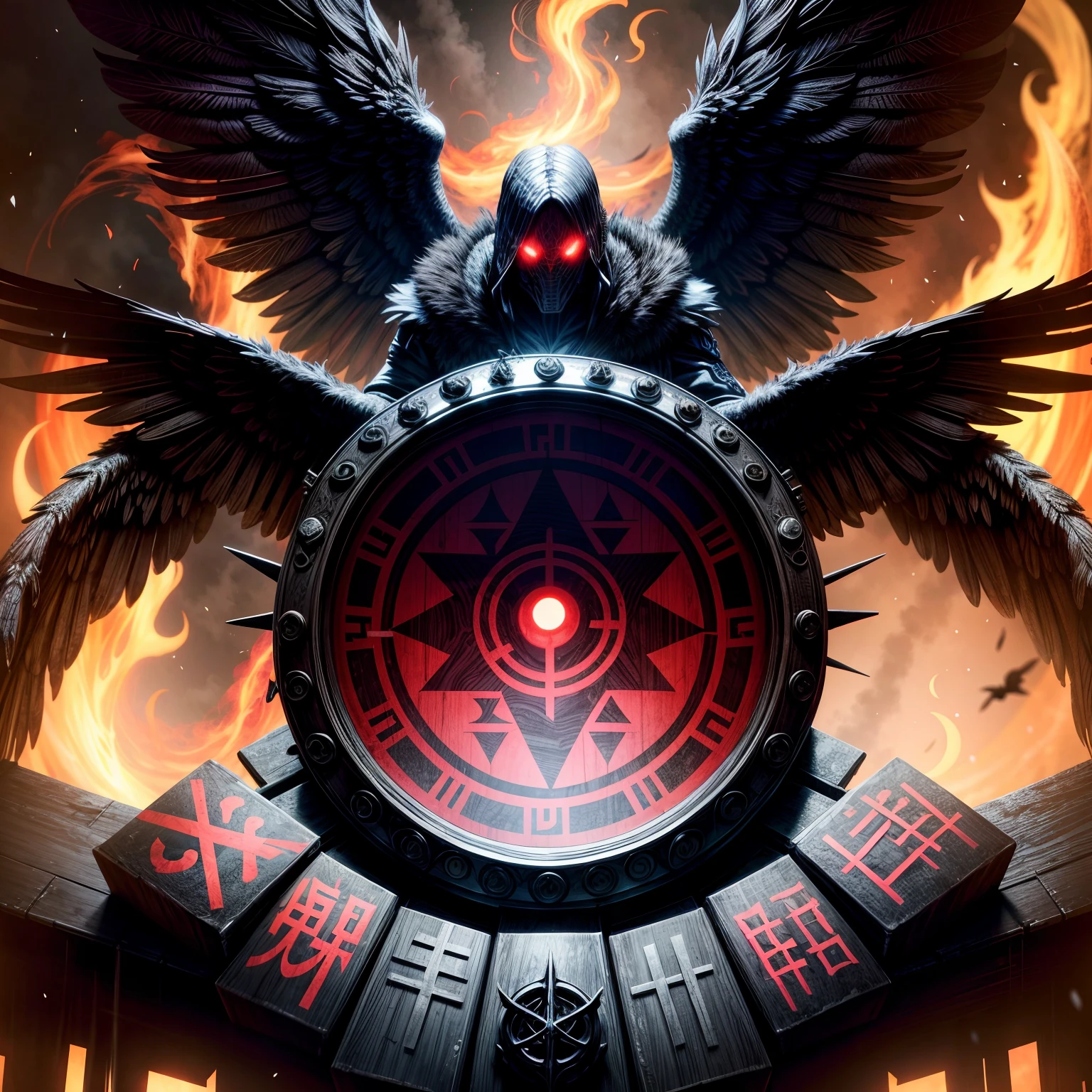 [extremely huge cicada on background, psychedelic color, detailed background : detailed background, 1080P, runes, multiple wings, evil, extremely huge eye on center, hyperemia, alter: 6]
