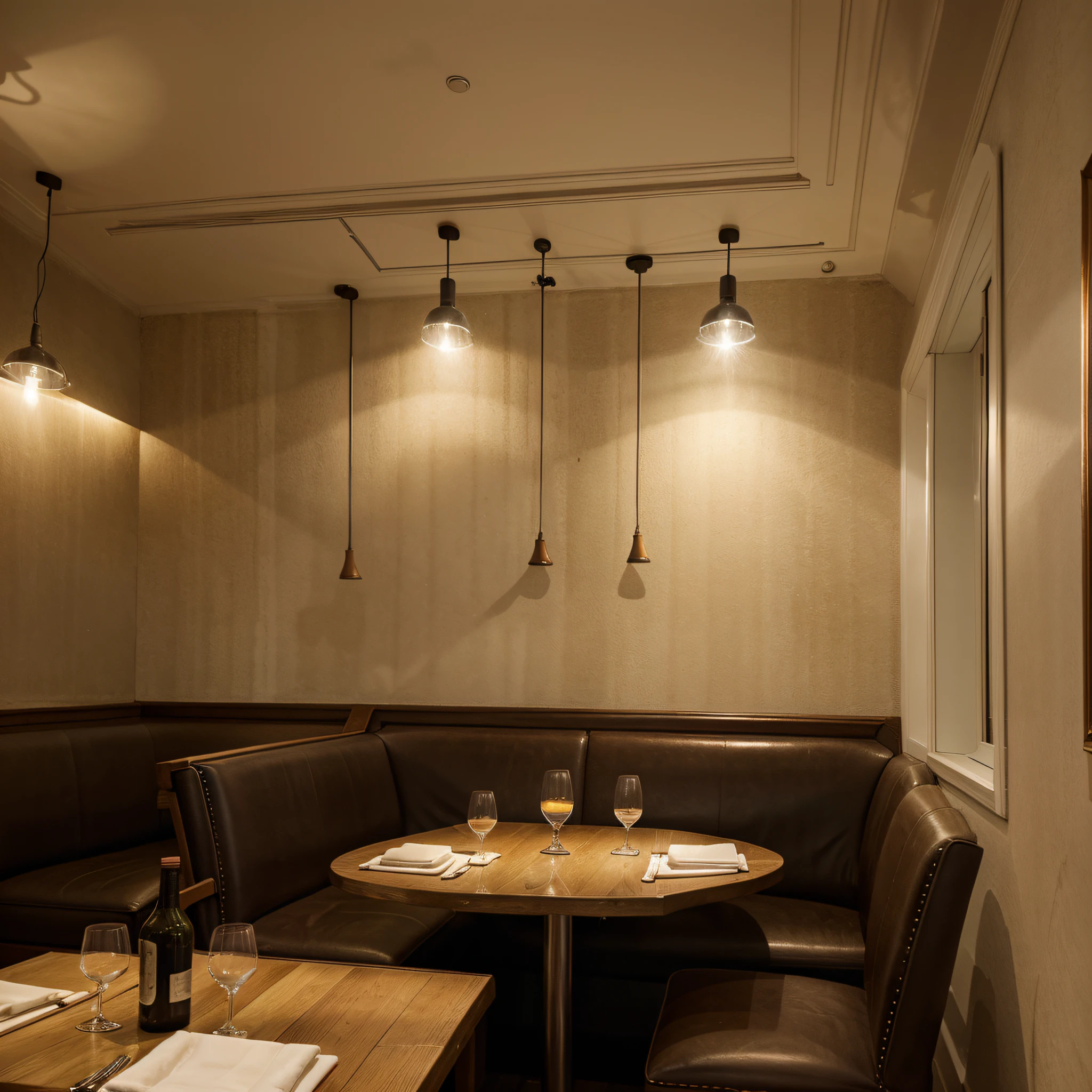 High definition photo of french restaurant with modern design. cosy atmosphere, Highly realistic photo , 32K