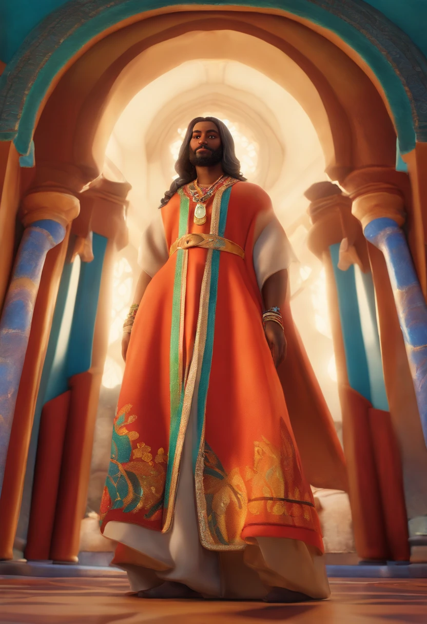 ti gason Joseph, wearing a beautiful colorful tunic, foolish saint, desen 3D Disney Pixar