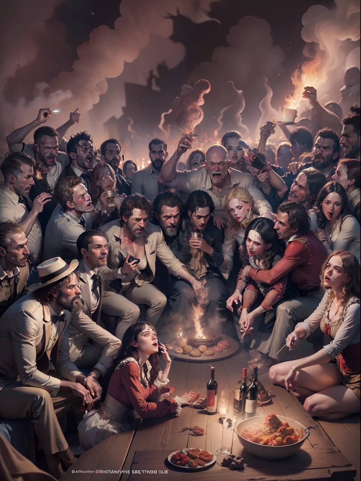 Cena do inferno, com muitas pessoas de Nova York, Gustave Doré style, 4k, detalhado.