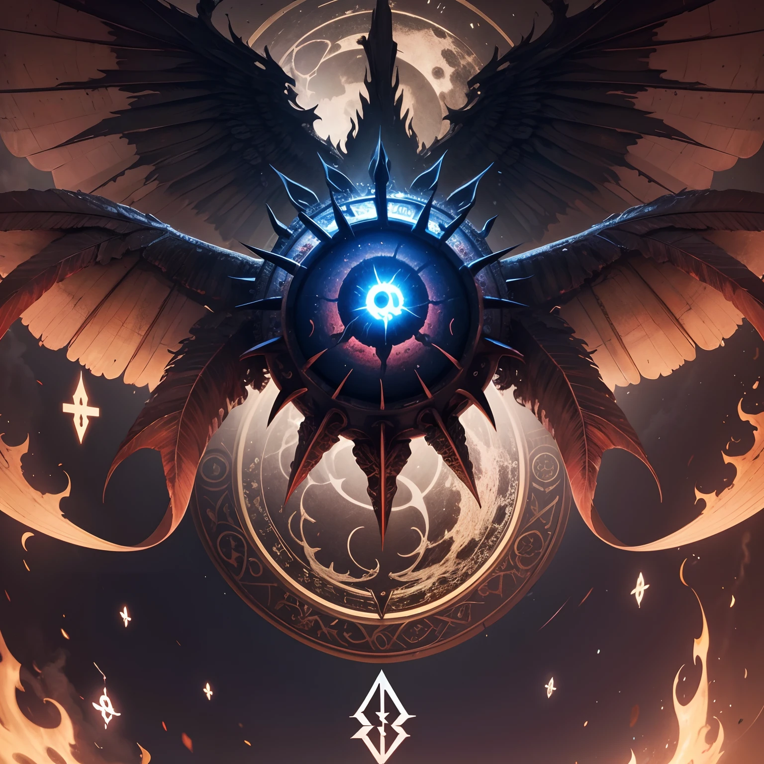 [extremely huge cicada on background, psychedelic color, detailed background : detailed background, 1080P, runes, multiple wings, evil, extremely huge eyeball on center, hyperemia, alter: 6]