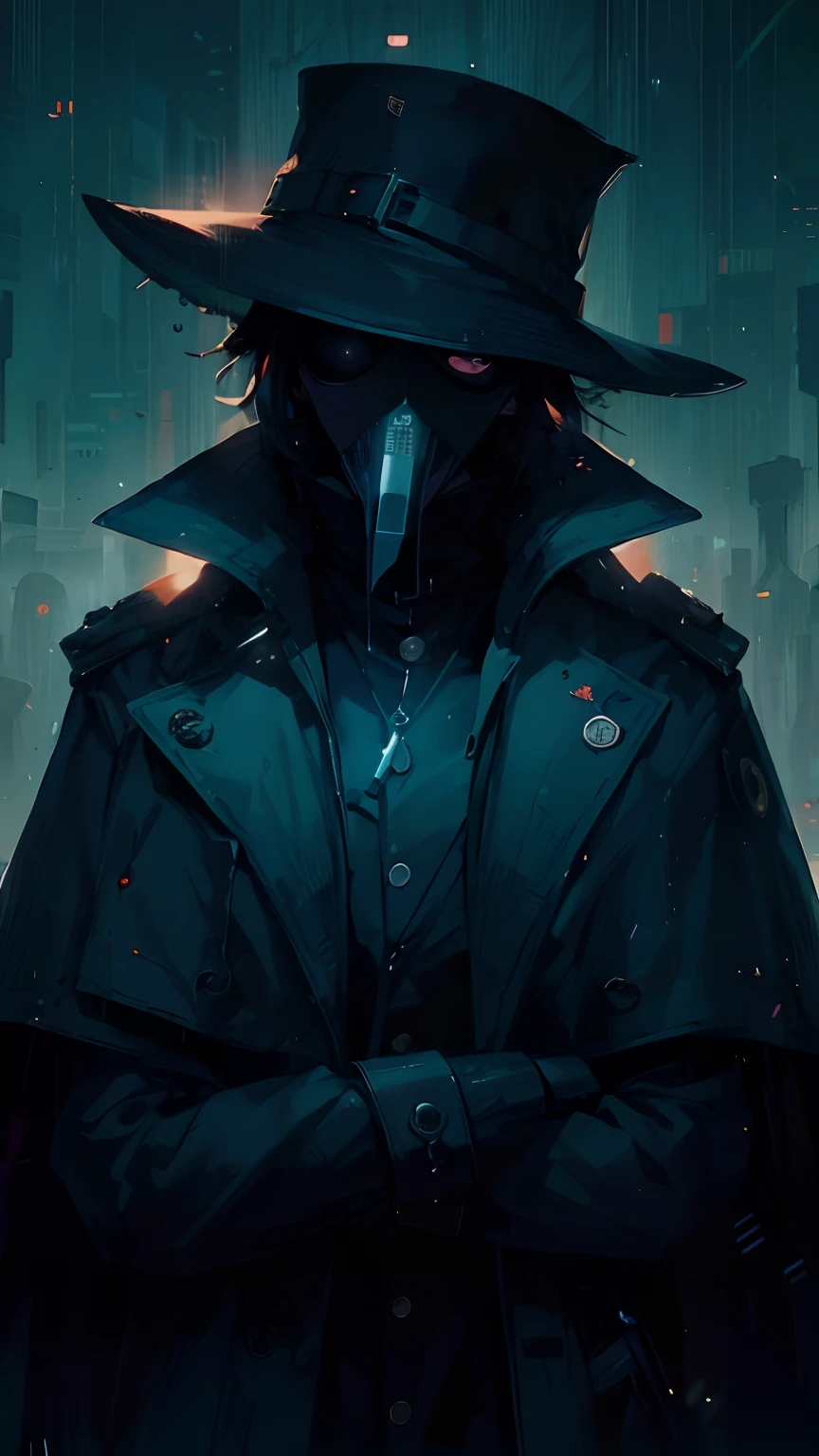 a closeup of a person wearing a hat and a coat, the plague doctor, paper awesome wallpaper, Papel de parede anime 4k, papel de parede do telefone hd, plague doctor, estilo cyberpunk horror, HQ 4K papel de parede do telefone, arte cyberpunk anime, badass anime 8 k, Homem misterioso, papel de parede do telefone hd, dark cyberpunk illustration, cyberpunk sombrio, 4k anime wallpapers, cara cyberpunk