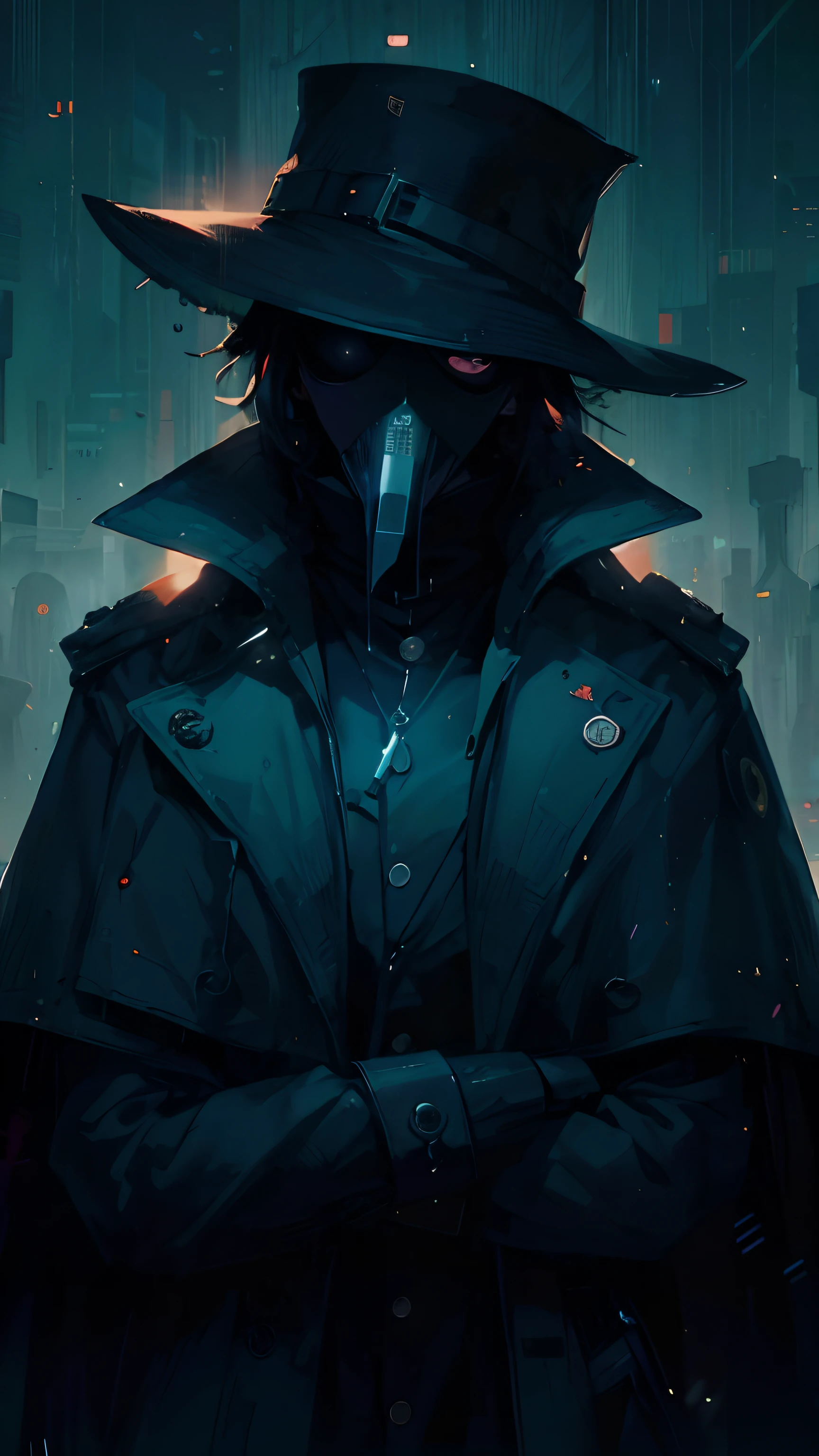 a closeup of a person wearing a hat and a coat, the plague doctor, paper awesome wallpaper, Papel de parede anime 4k, papel de parede do telefone hd, plague doctor, estilo cyberpunk horror, HQ 4K papel de parede do telefone, arte cyberpunk anime, badass anime 8 k, Homem misterioso, papel de parede do telefone hd, dark cyberpunk illustration, cyberpunk sombrio, 4k anime wallpapers, cara cyberpunk