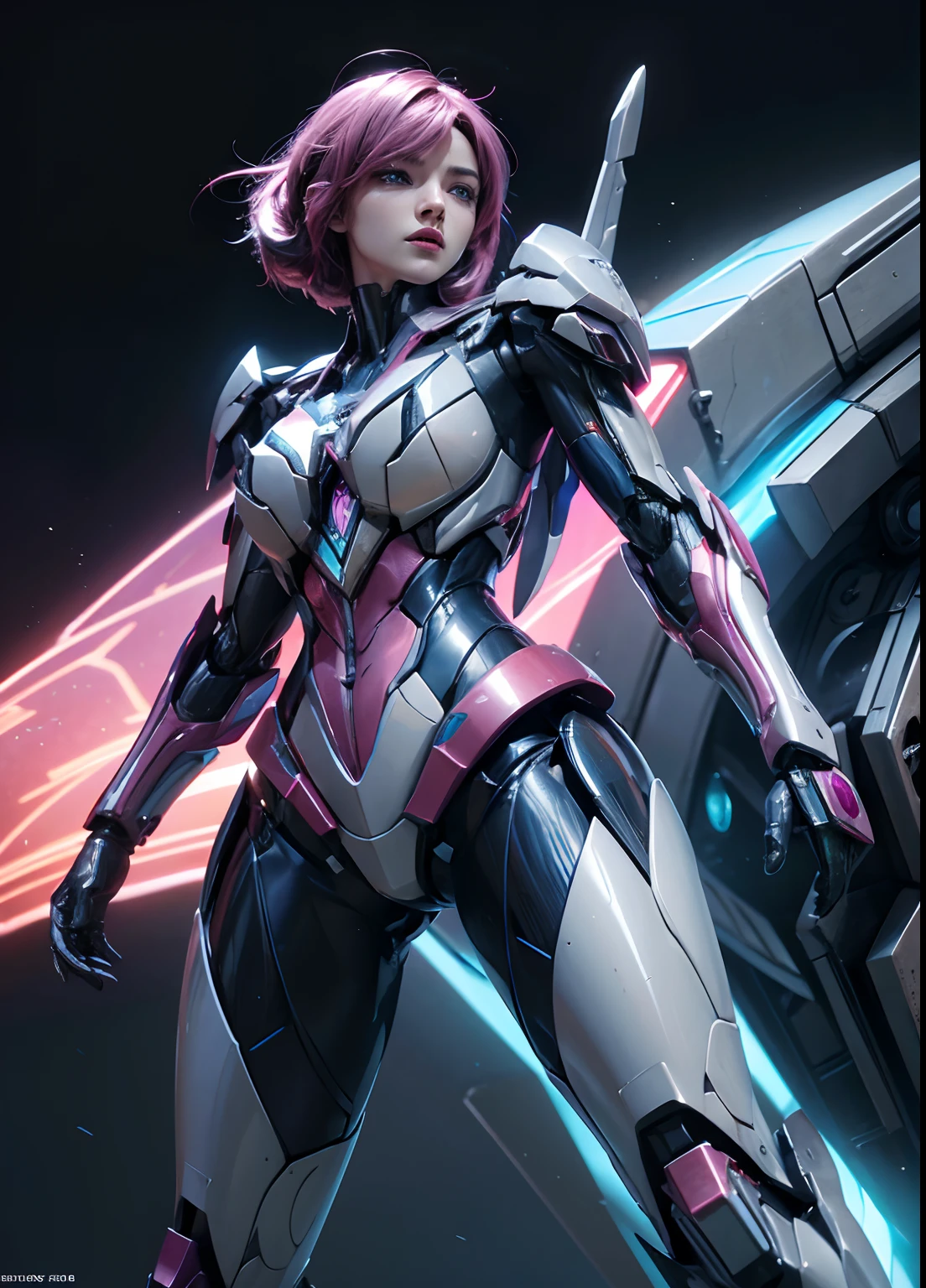 Textured skin, Super Detail, high details, High quality, Best Quality, hight resolution, 1080p, hard disk, Beautiful,(Transformers),(Arcee),Battle Mode,Girl with a Mecha Body,She wears a futuristic Arcee mech,Fulll body Shot