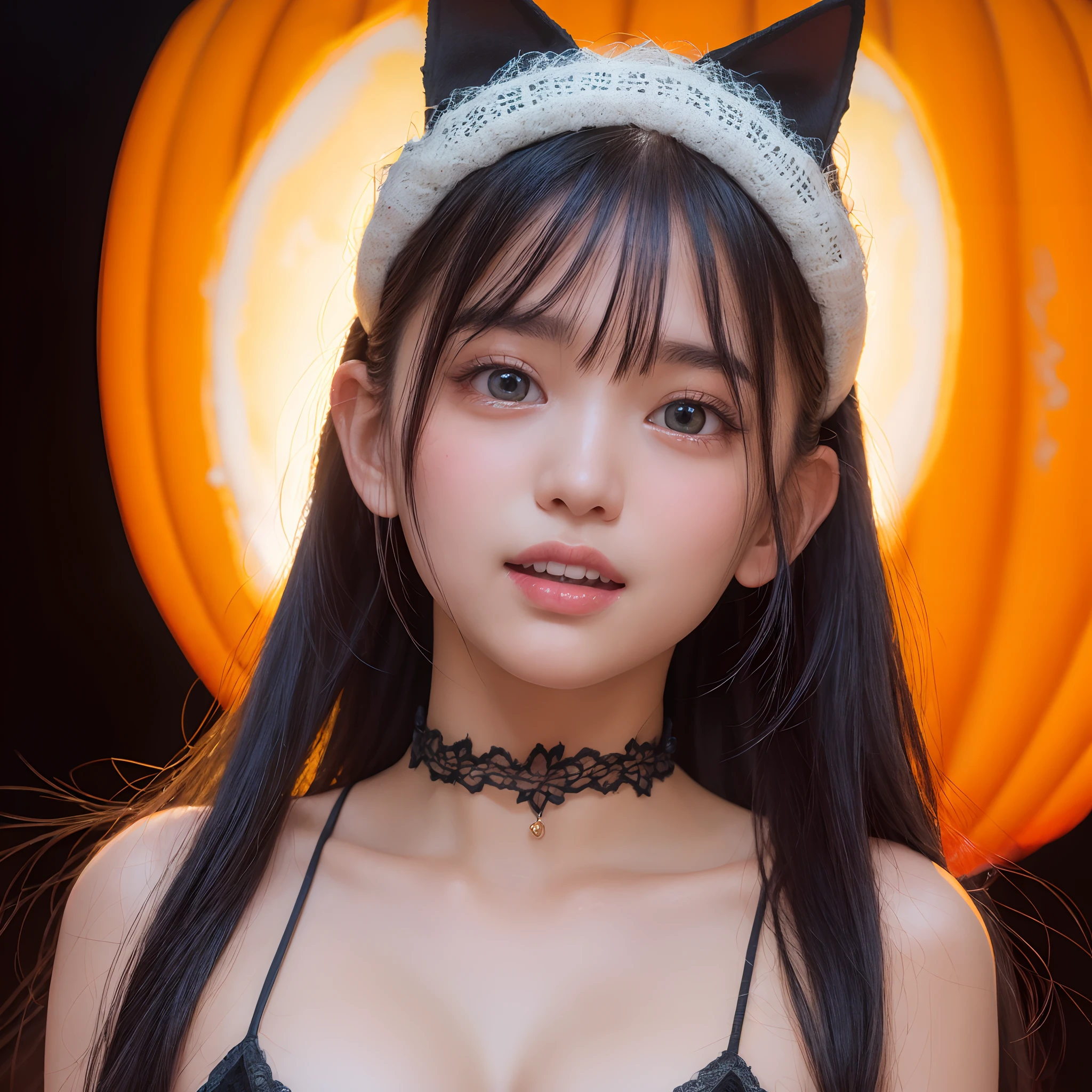 masterpiece,best quality,8k,realistic,solo,portrait,((1girl:1.5)),(halloween background),Look at the camera,(halloween cosplay), japan girl