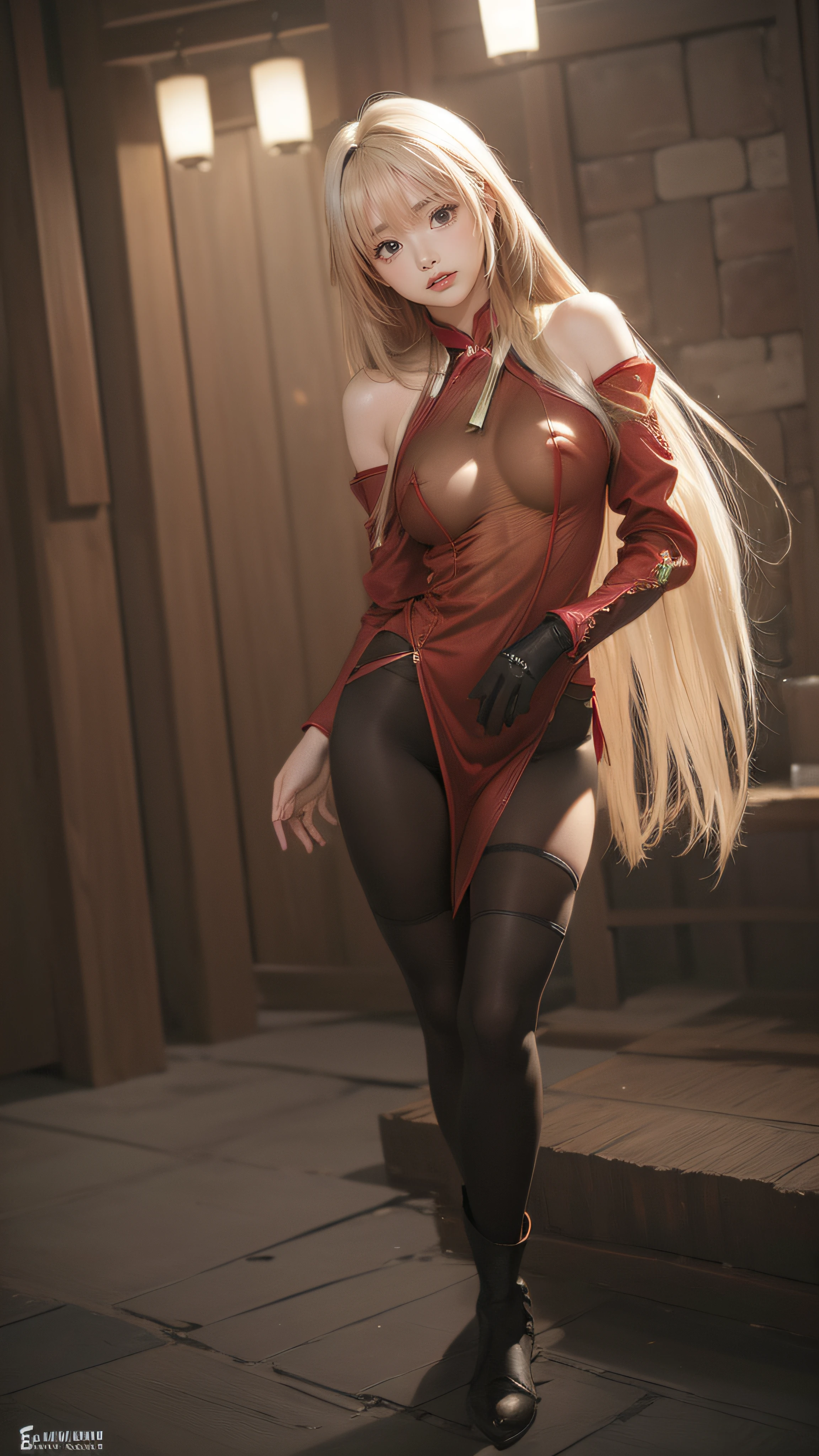 (fighting image:1.2),((1girl:1.5),curvy,petite,beautiful breasts,large breasts,pale skin,(pointy breasts),(erect nipples)),((realistic),8k,ultra hd,high resolution,best quality,masterpiece,(Sense of presence:1.5),(Dynamic:1.5),(bold:1.5)),((long hair),((thin hair:1.8)),(straight hair:1.5),(Swept bangs:1.5),(extra light coppery amber hair),(hair over one eye)),(clothed:1.5),(leather boots,(leather armor),(embroidered miko,see through))