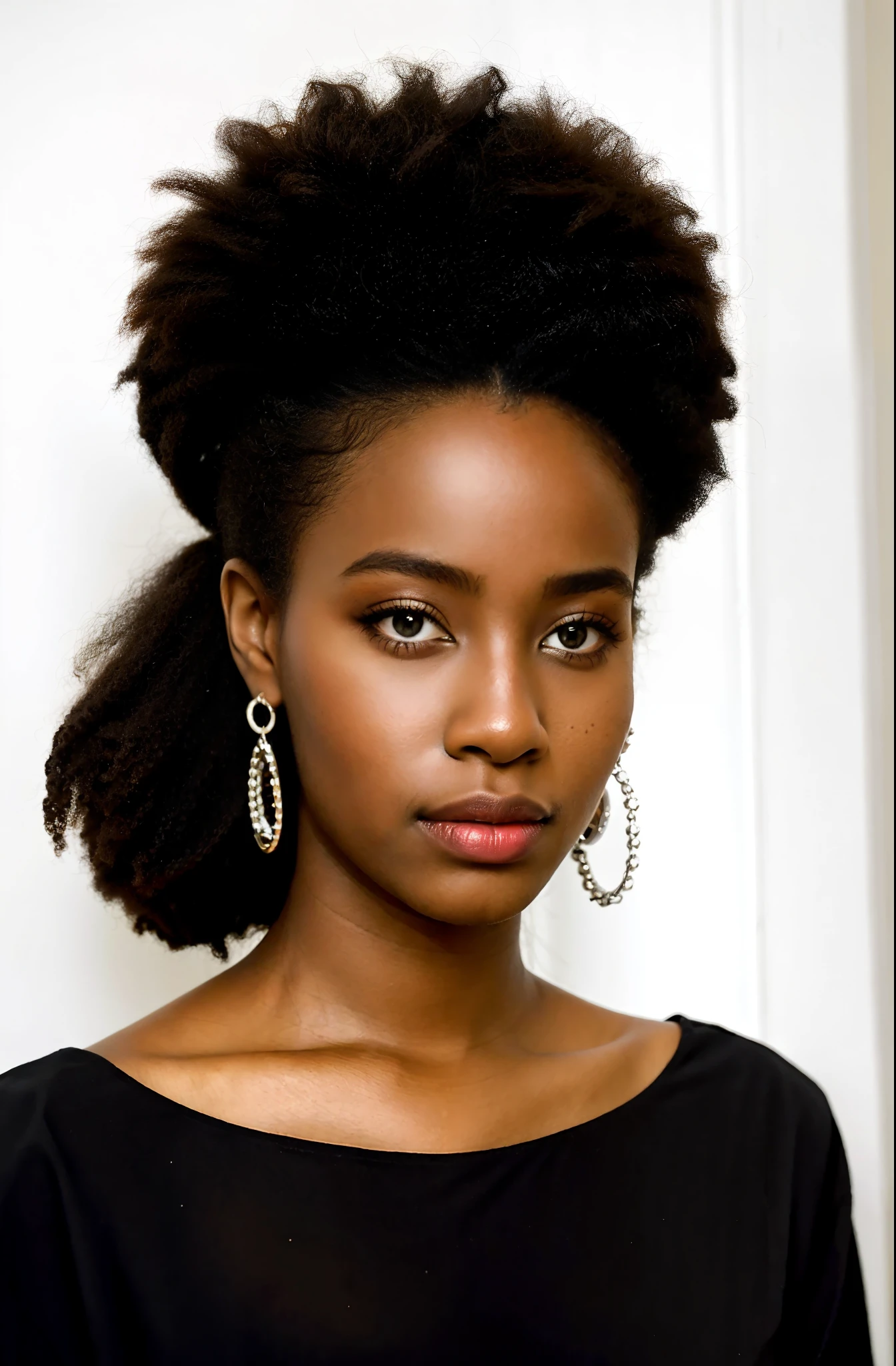 Il y a une femme avec un haut noir et une chemise noire, Laura Zalenga, Jeune femme noire, imane anys, Malika Favre, taken in the early 2020s, Aida Muluneh, Jeune femme noire, headshot photo, photo of a black woman, Photo de profil, Photographie de portrait, Image centrale, 2 4 ans