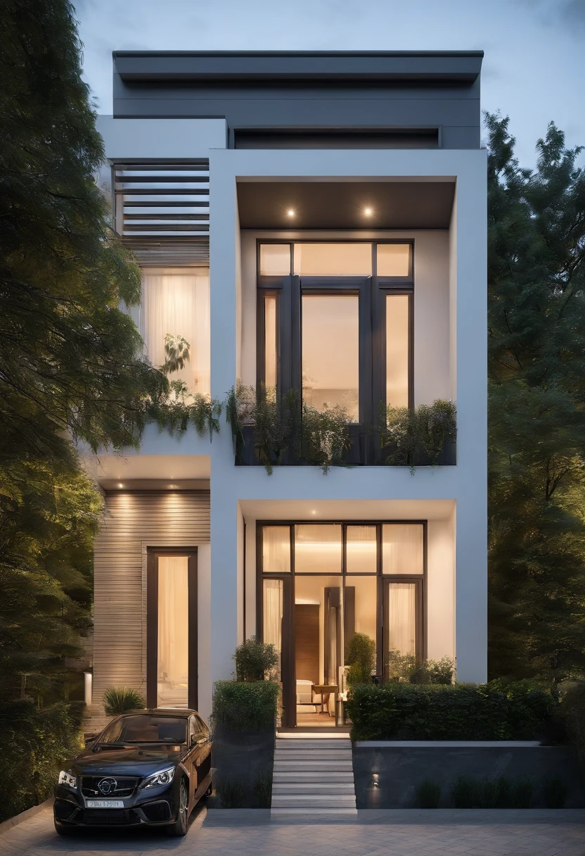 The house has 3 floors, The area of each floor is 20 square meters, has a width of 4 meters. Length 5 meters, height 3,6 meters. There are stairs outside the house to go to the 1st and 2nd floors. Houses painted white and gray gray. The staircase is 1 meter wide by 3 feet high,6 meters spiral mounted outside, front of the house.
