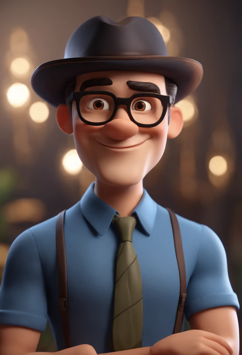 Cartoon character of a man with black glasses and a blue shirt, animation character, Caractere estilizado, animation style rendering, 3D estilizado, Arnold Maya render, 3 d render stylized, toon render keyshot, Personagem 3D, Personagem 3D, 3d rendering stylized, 3 d character render, personagem de desenho animado, Personagem de close up, Pose de personagem, (Estilo Pixar) (master part:1.2) (Bokeh) (best quality) (pele detalhada) (textura detalhada) (8k) (argila) (Cinematic lighting) (foco nítido