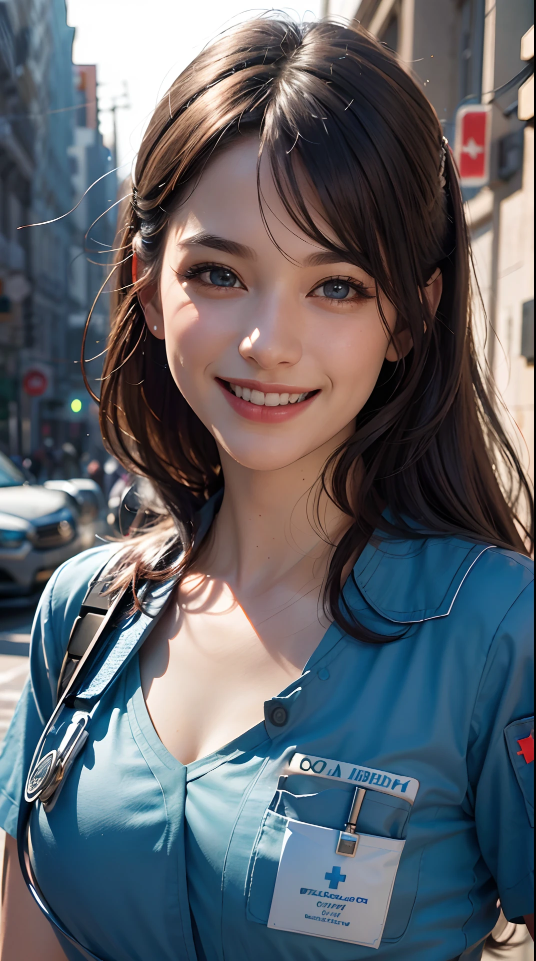 (best quality,4k,8k,highres,masterpiece:1.2), ultra-detailed, (realistic,photorealistic,photo-realistic:1.37), (beautiful detailed eyes, beautiful detailed lips, extremely detailed eyes and face), studio lighting, physically-based rendering,vivid colors, (big tits, super big tits, super extra big tits:0.8), (combat medic:1.5), (soft lighting:0.8), (portrait, smile and laugh:1.5),