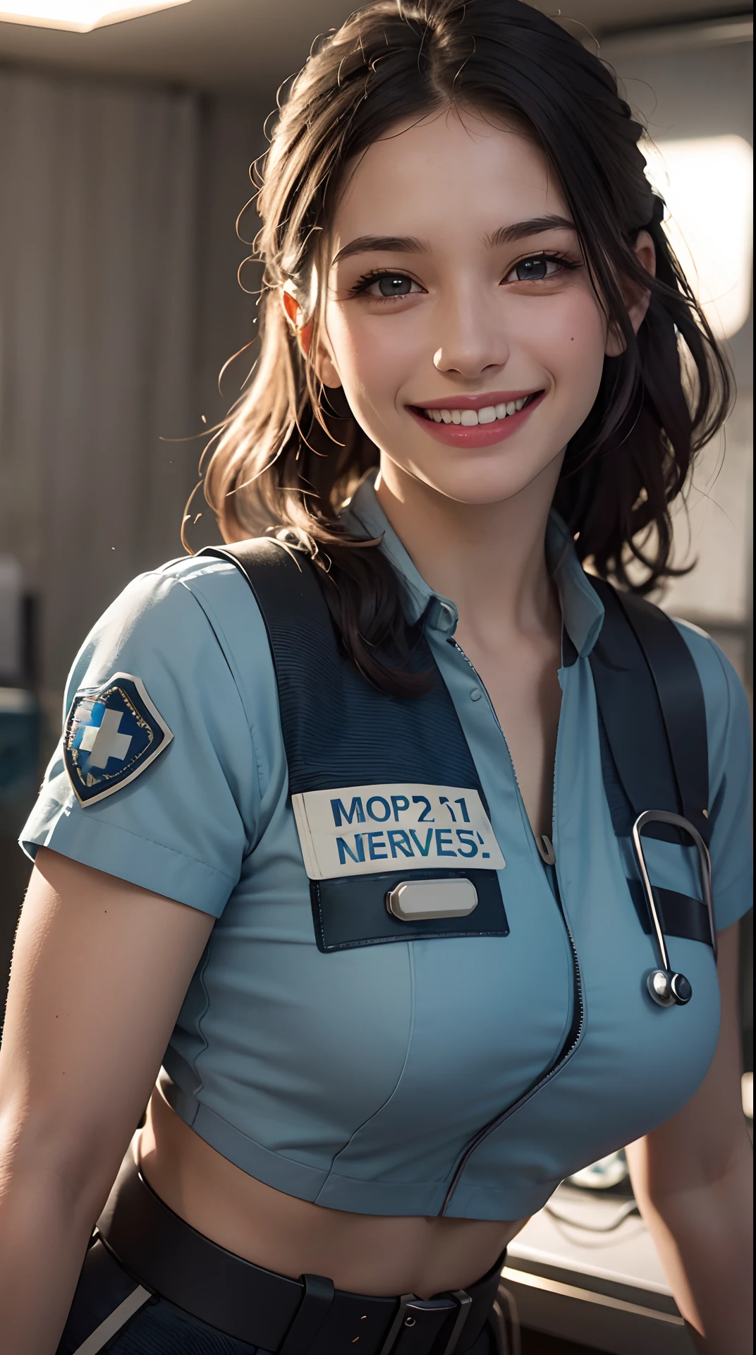 (best quality,4k,8k,highres,masterpiece:1.2), ultra-detailed, (realistic,photorealistic,photo-realistic:1.37), (beautiful detailed eyes, beautiful detailed lips, extremely detailed eyes and face), studio lighting, physically-based rendering,vivid colors, (big tits, super big tits, super extra big tits:0.8), (combat medic:1.5), (soft lighting:0.8), (portrait, smile and laugh:1.5),