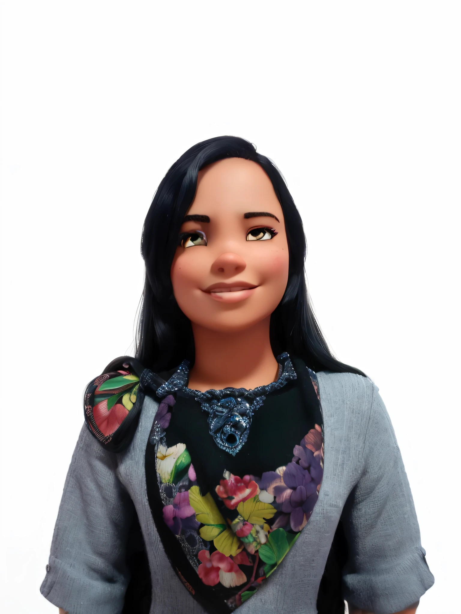 Uma mulher morena, sul americana, estilo disney pixar, alta qualidade, melhor qualidade