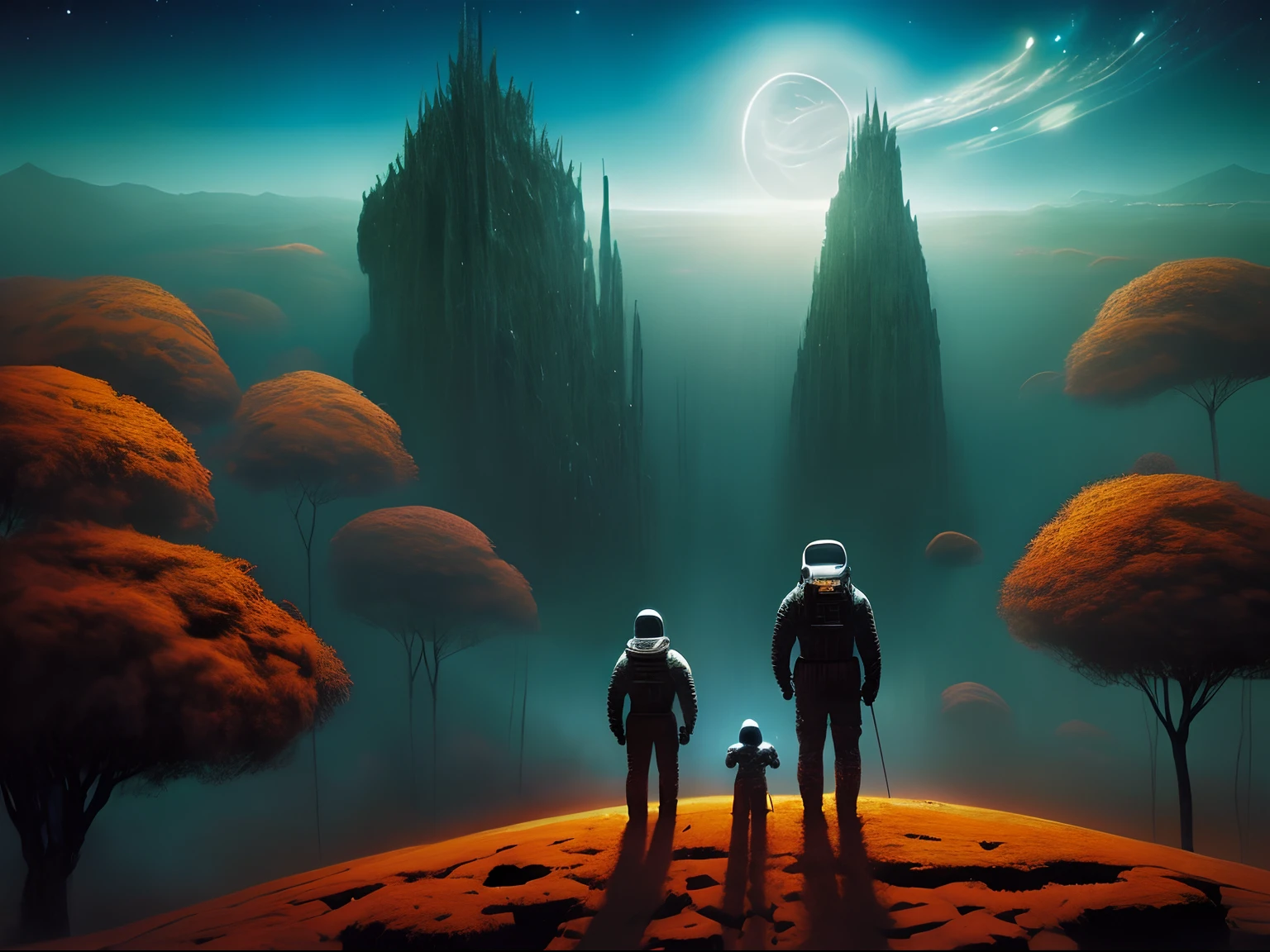 PLANETA NARANJA, foto de la nasa ,8k con filtros, hiperrealismo,( un planeta de color naranja, en el espacio estrellado, Beksinski)PLANETA NARANJA, foto de la nasa ,8k con filtros, hiperrealismo,( un planeta de color naranja, en el espacio estrellado, Beksinski)Bearded man with a scar and dressed as a hunter in a strange forest Man has a mysterious side,Beksinski, Peter Gric, h.r. Giger, foto de la nasa ,8k con filtros, hiperrealismo, un planeta de color naranja, en el espacio,A faceless family dressed in black robes, Sentado en el bosque por la noche. Frente a ellos hay un orbe verde brillante, flotando en el aire. PLANETA NARANJA, foto de la nasa ,8k con filtros, hiperrealismo,( un planeta de color naranja, en el espacio estrellado, Beksinski)