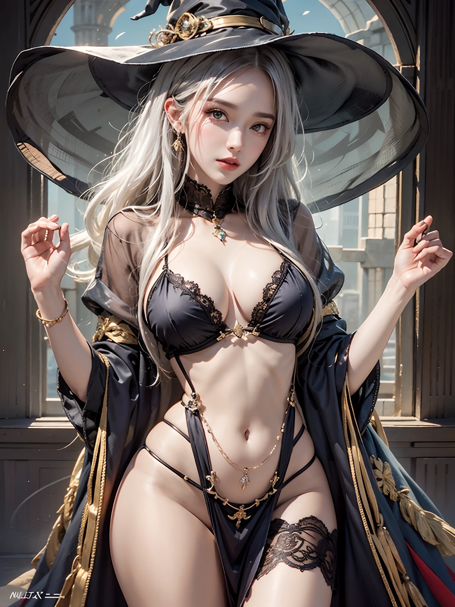 fotorrealista, high resolution, luzes suaves, 1Mulheres, sozinho, hips up, olhos azuis, Witch's Robe, vestido longo