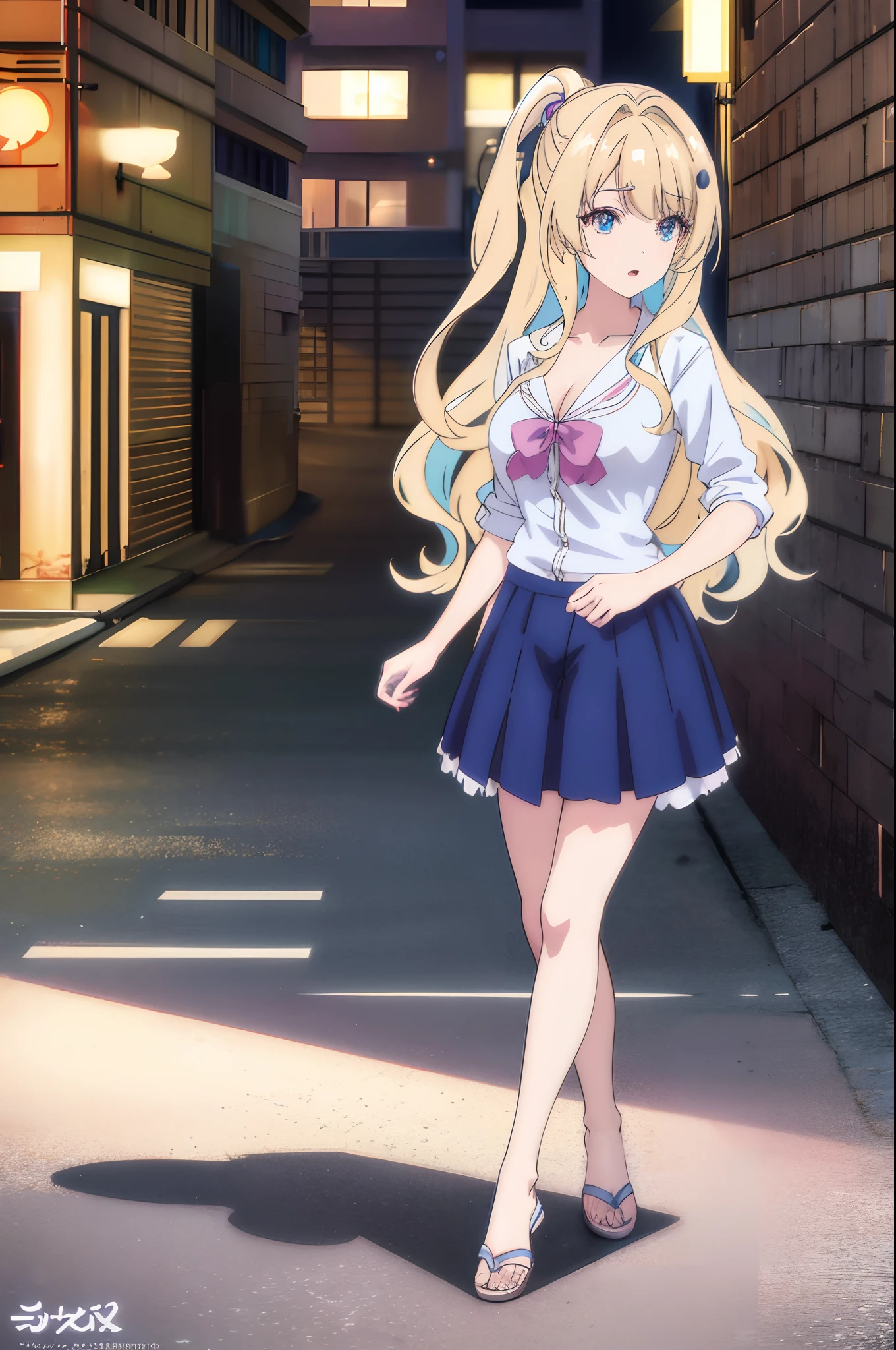 (Best quality,4K,8K,A high resolution,Masterpiece:1.2),Ultra-detailed,(Realistic,Photorealistic,photo-realistic:1.37),Anime girl posing in bikini on the street, seductive anime girls, Cute girl with anime visuals, Petite and elegant Lori, Smooth anime CG art, Top anime girls, long-haired blonde anime girl, Beautiful and seductive anime teenager, attractive anime girls, style of anime, Anime goddess, anime visual of a young woman, Anime art style from Pixiv, A work of art featuring Praranly Soroux - Pixiv, Vibrant colors, Dynamic lighting