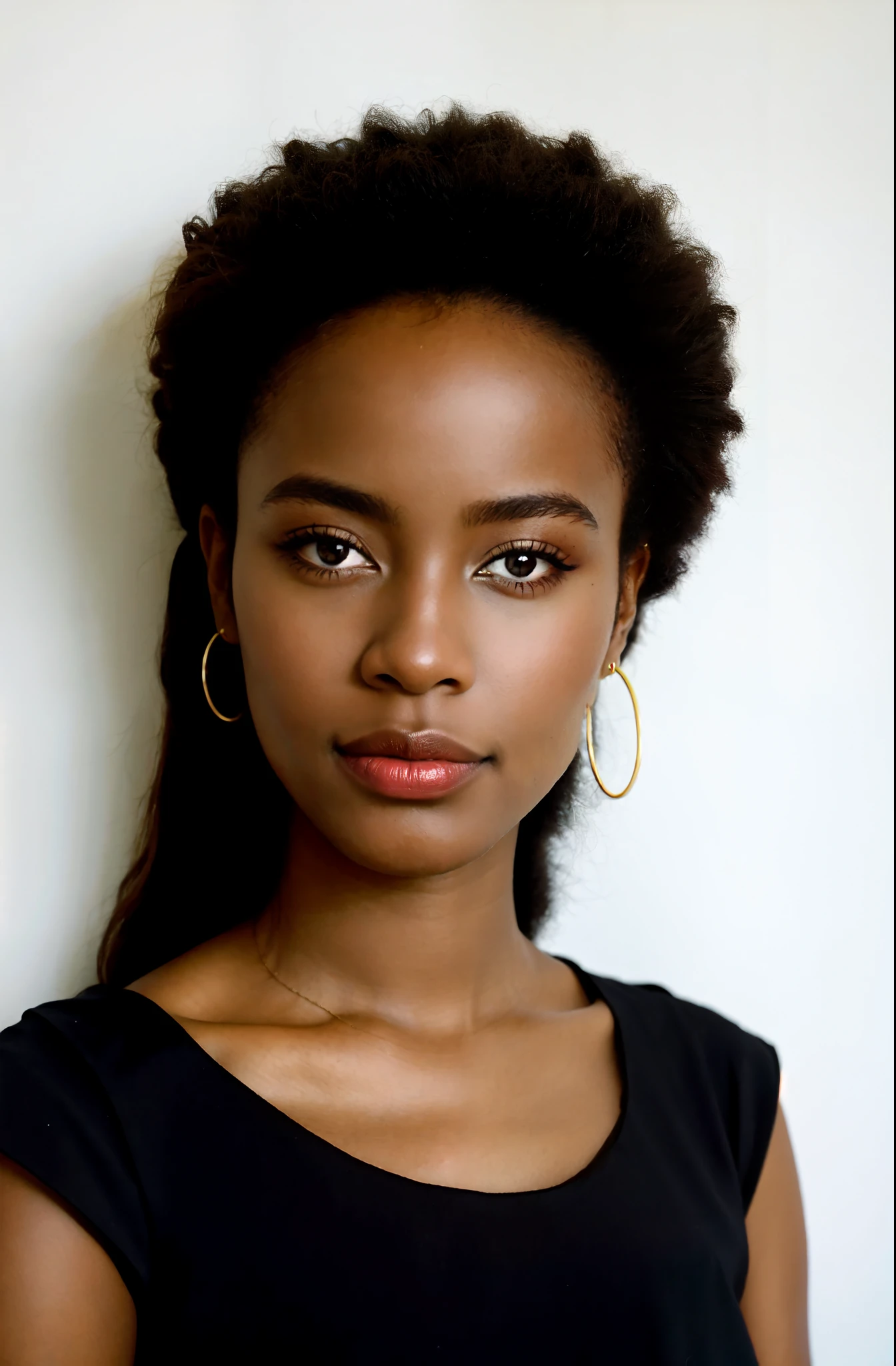 Il y a une femme avec un haut noir et une chemise noire, Laura Zalenga, Jeune femme noire, imane anys, Malika Favre, taken in the early 2020s, Aida Muluneh, Jeune femme noire, headshot photo, photo of a black woman, Photo de profil, Photographie de portrait, Image centrale, 2 4 ans