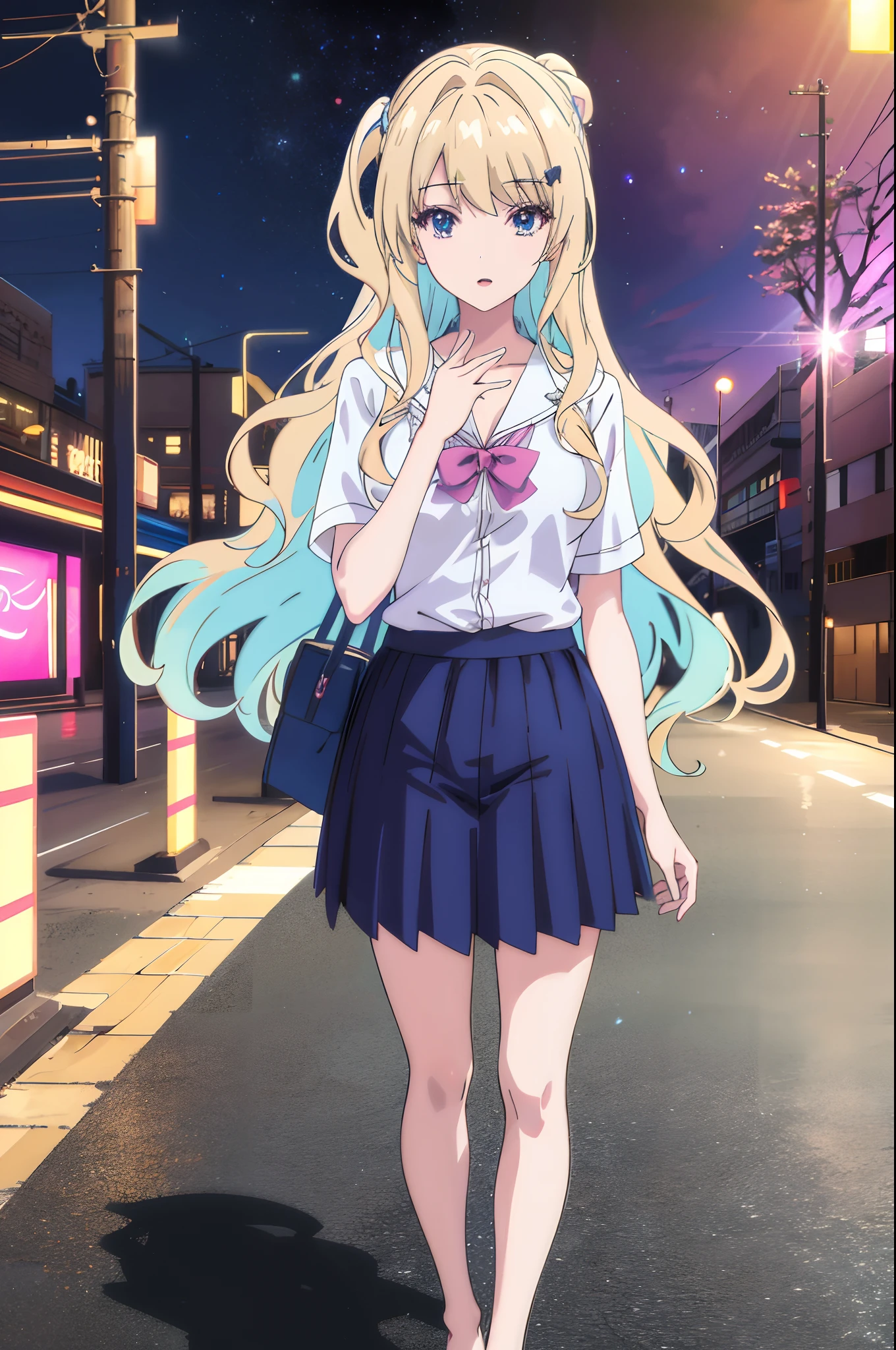 (Best quality,4K,8K,A high resolution,Masterpiece:1.2),Ultra-detailed,(Realistic,Photorealistic,photo-realistic:1.37),Anime girl posing in bikini on the street, seductive anime girls, Cute girl with anime visuals, Petite and elegant Lori, Smooth anime CG art, Top anime girls, long-haired blonde anime girl, Beautiful and seductive anime teenager, attractive anime girls, style of anime, Anime goddess, anime visual of a young woman, Anime art style from Pixiv, A work of art featuring Praranly Soroux - Pixiv, Vibrant colors, Dynamic lighting