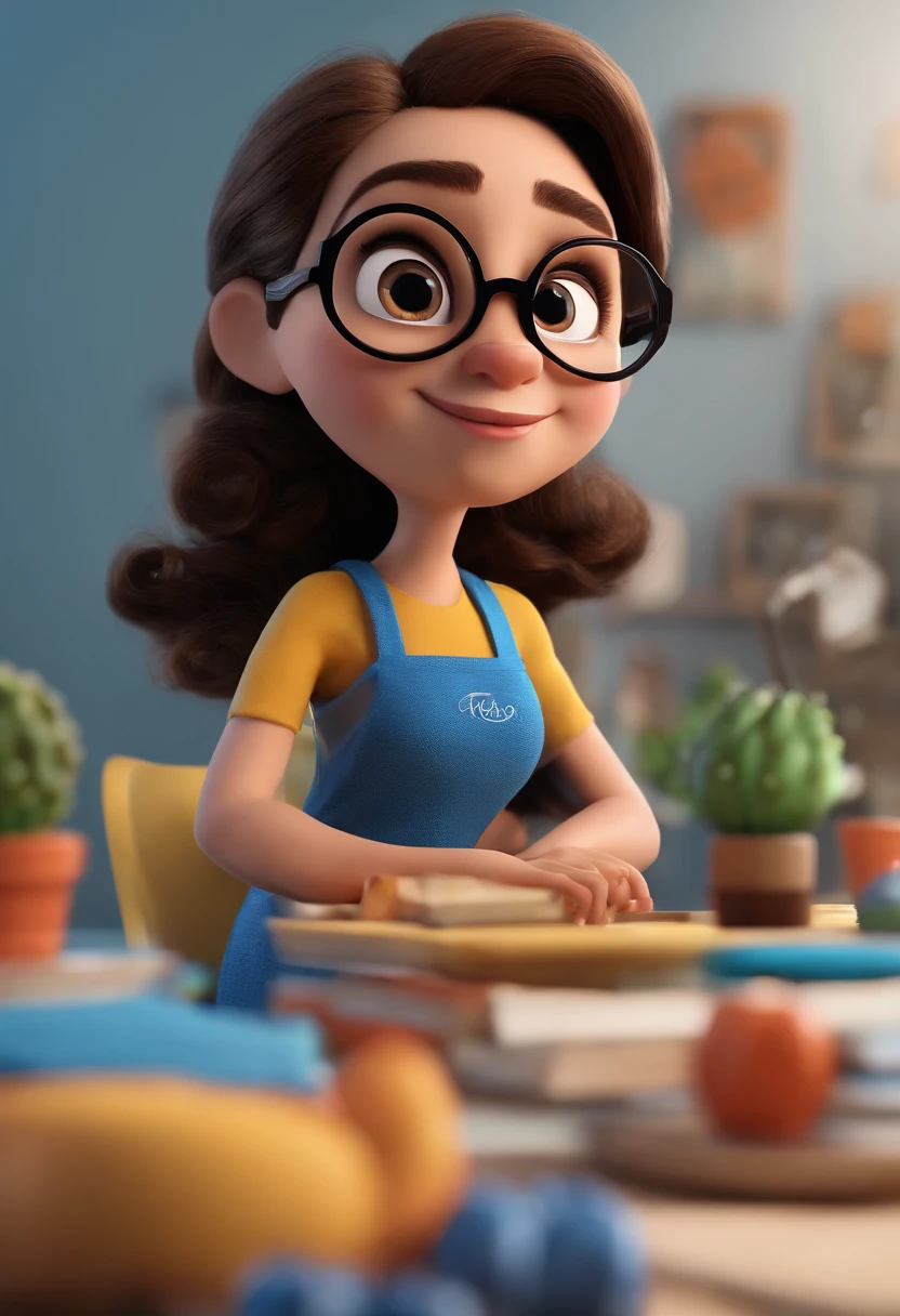 Cartoon character of a woman with black glasses and a blue shirt, animation character, Caractere estilizado, animation style rendering, 3D estilizado, Arnold Maya render, 3 d render stylized, toon render keyshot, Personagem 3D, Personagem 3D, 3d rendering stylized, 3 d character render, personagem de desenho animado, Personagem de close up, Pose de personagem,  (Estilo Pixar) (master part:1.2) (Bokeh) (best quality) (pele detalhada) (textura detalhada) (8k) (argila) (Cinematic lighting) (foco nítido