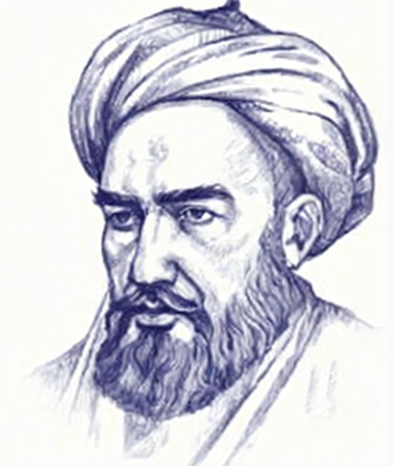a drawing of a man with a turban and beard, inspired by Kamāl ud-Dīn Behzād, by Kamāl ud-Dīn Behzād, sayem reza, shabab alizadeh, khomeini, inspired by Sohrab Sepehri, mahmud barzanji, islamic revolution