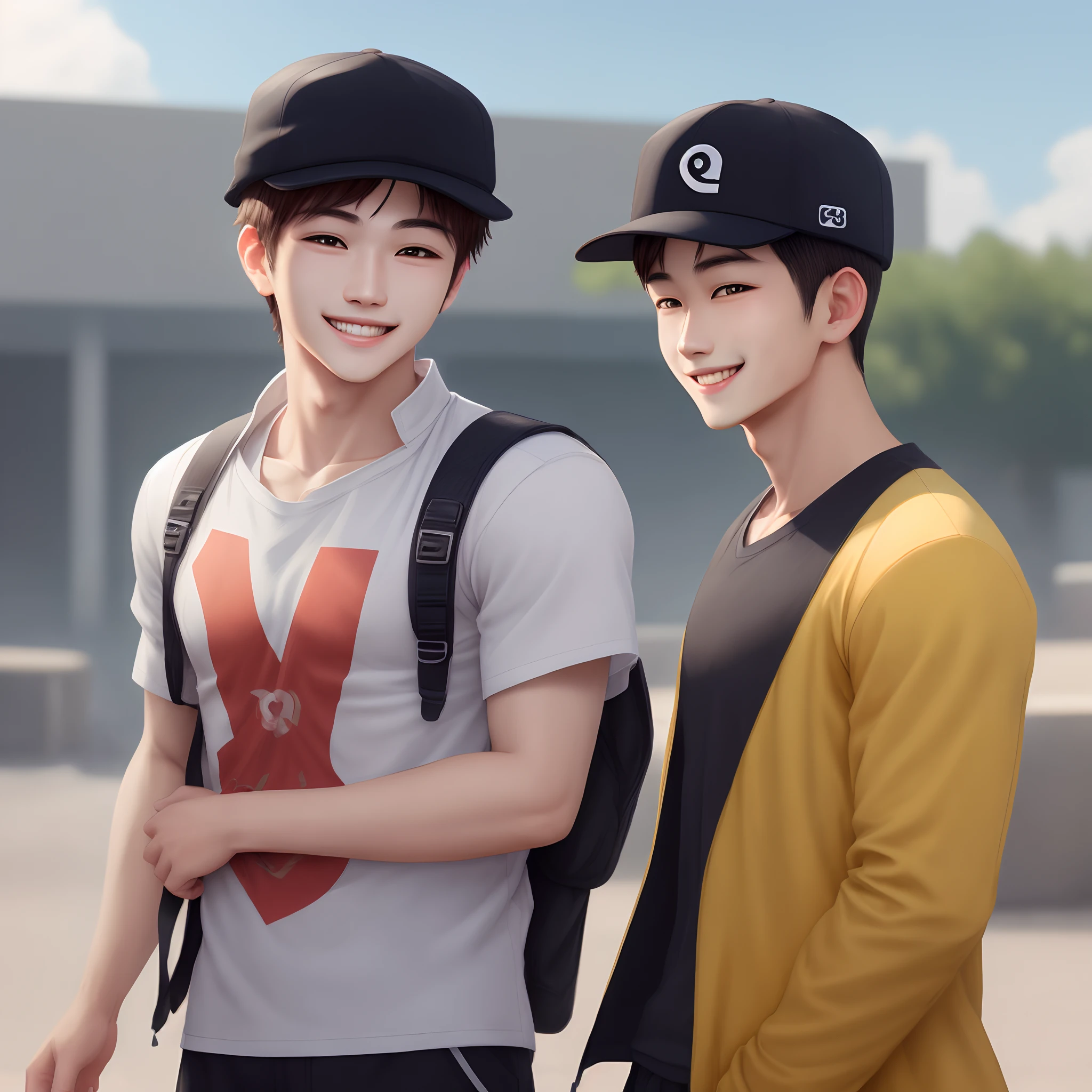 Boy's WeChat avatar,Sunny and handsome,self-assured,wearing hat,Head up and smile,Baring teeth,There is sunshine in the back,tmasterpiece