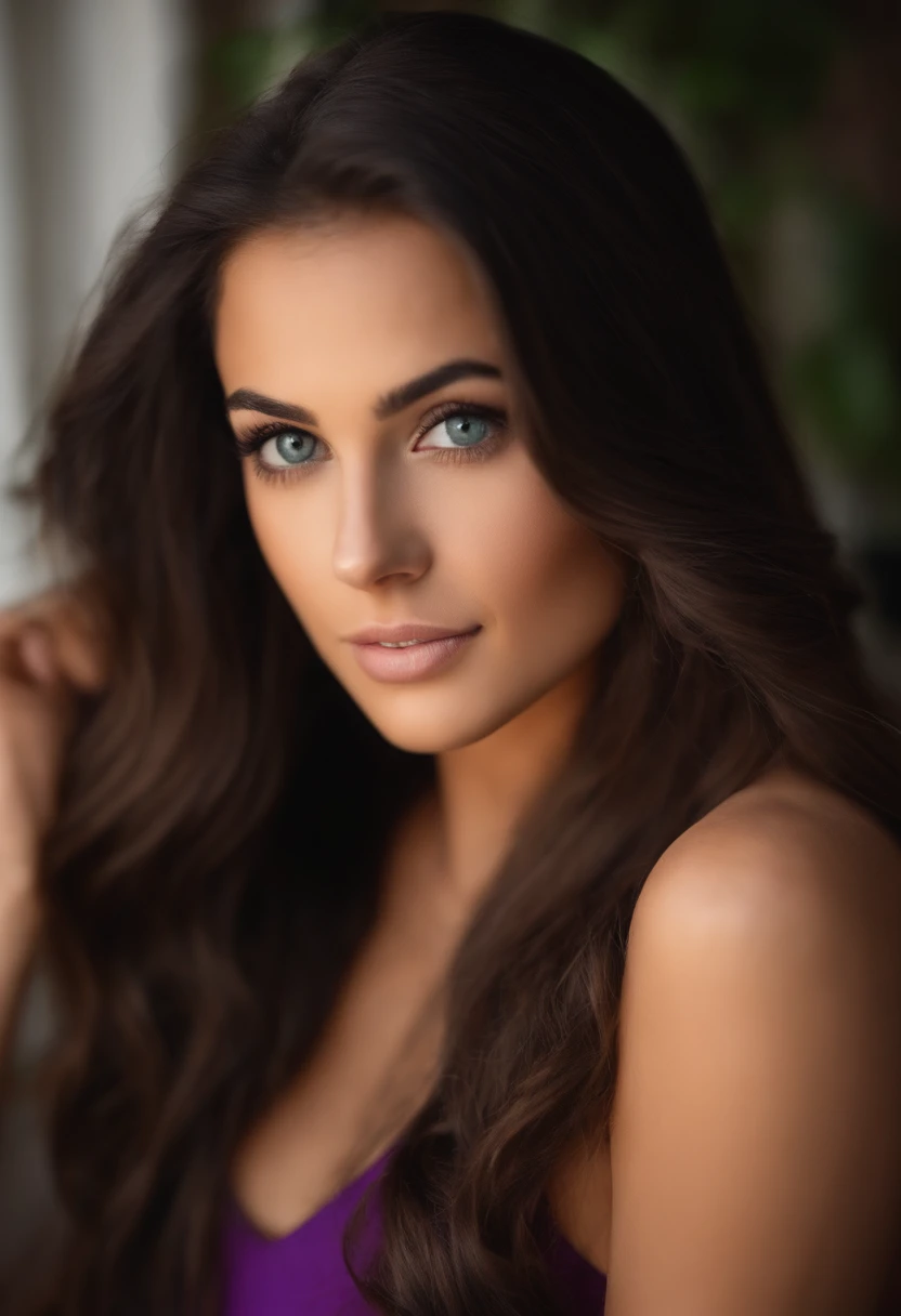 Femme gros cul, gros sein, fille sexy aux yeux bruns, cheveux bruns et grands yeux, selfie of a young woman, Yeux de chambre, Violet Myers, sans maquillage, maquillage naturel, looking straight at camera, Visage avec Artgram, Maquillage subtil, Superbe photo du corps entier, clivage, assis sur le lit,