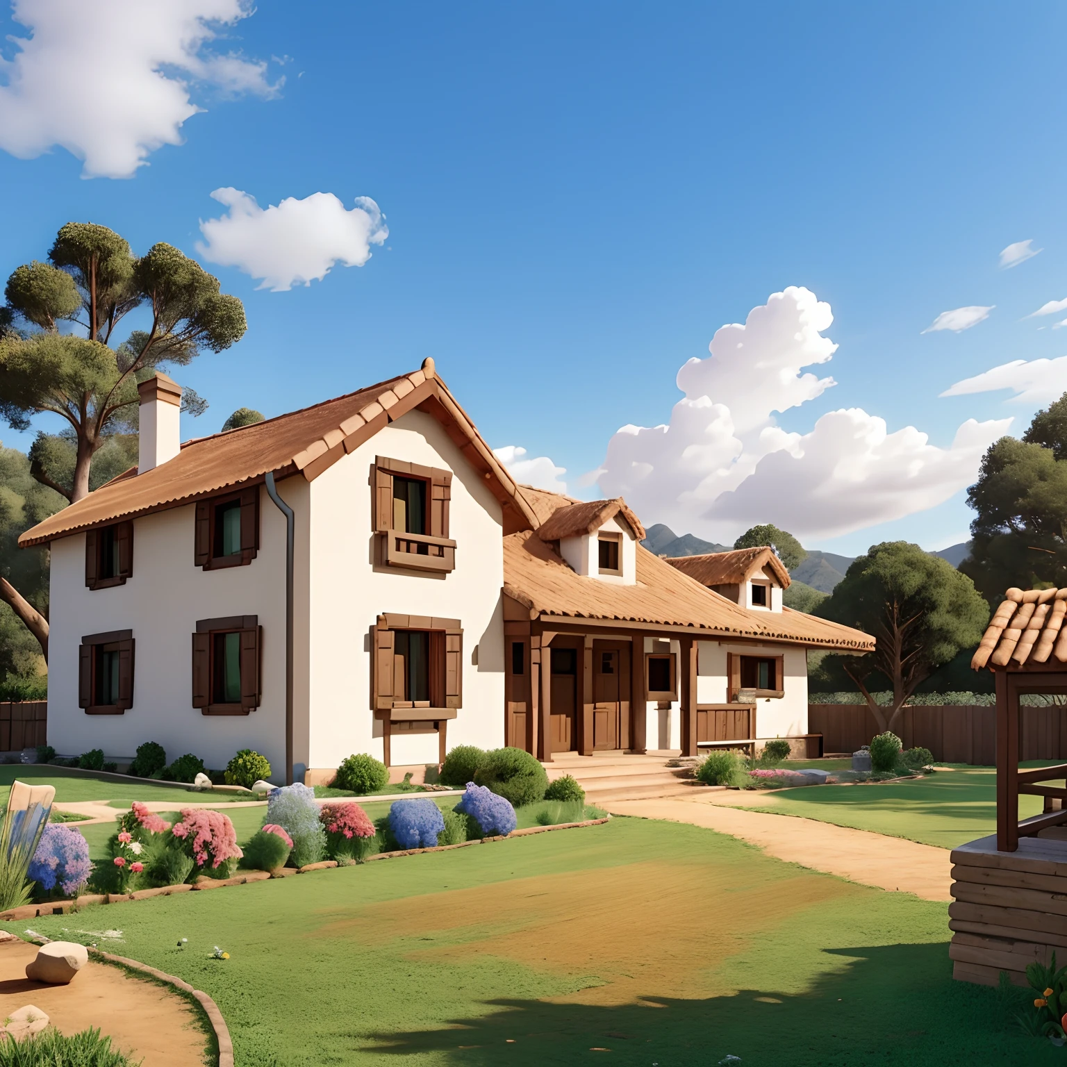 Un granjero frente una casa en el campo pensando en la bandera chilena